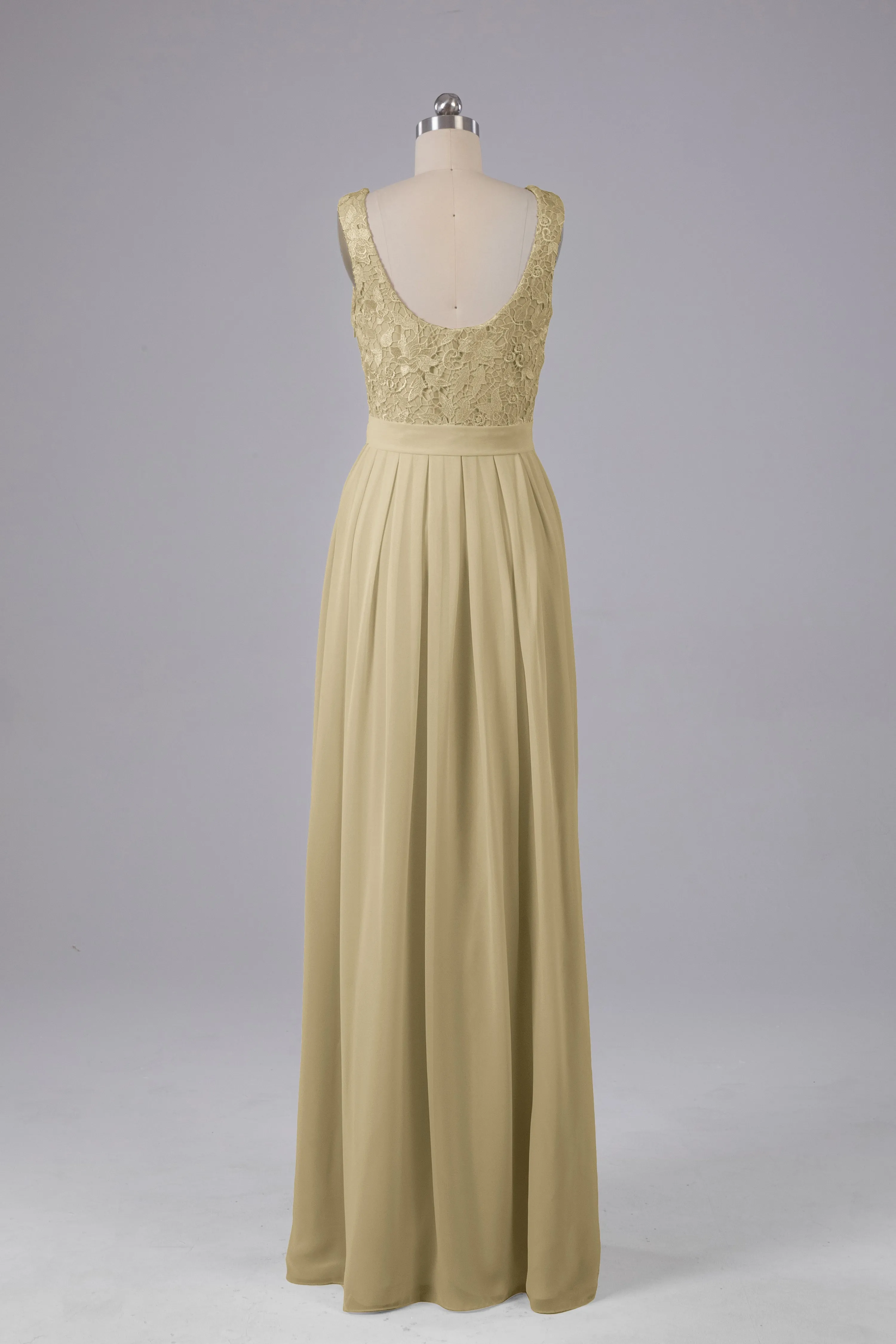 A-line Lace Top Floor Length Chiffon Bridesmaid Dresses