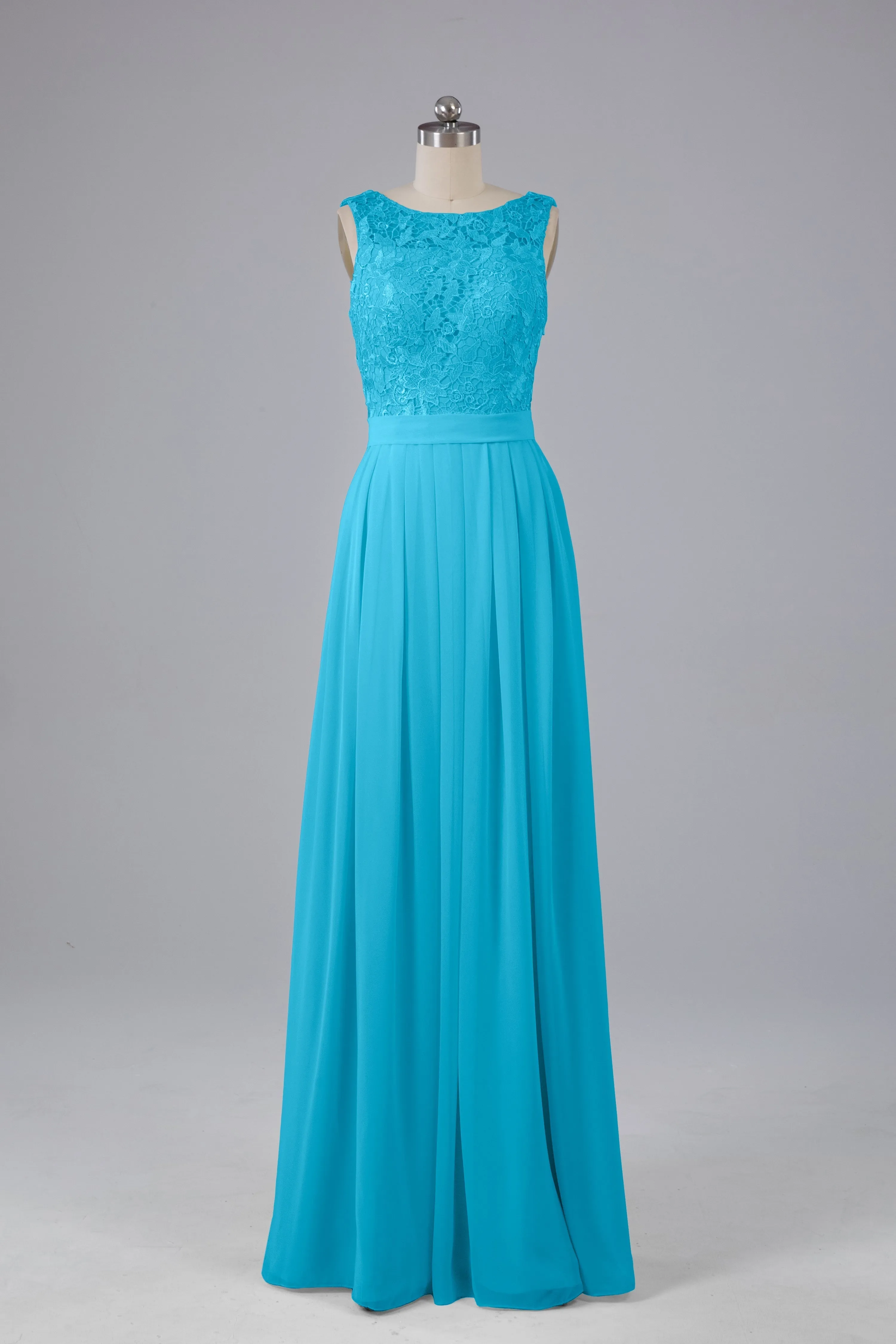 A-line Lace Top Floor Length Chiffon Bridesmaid Dresses