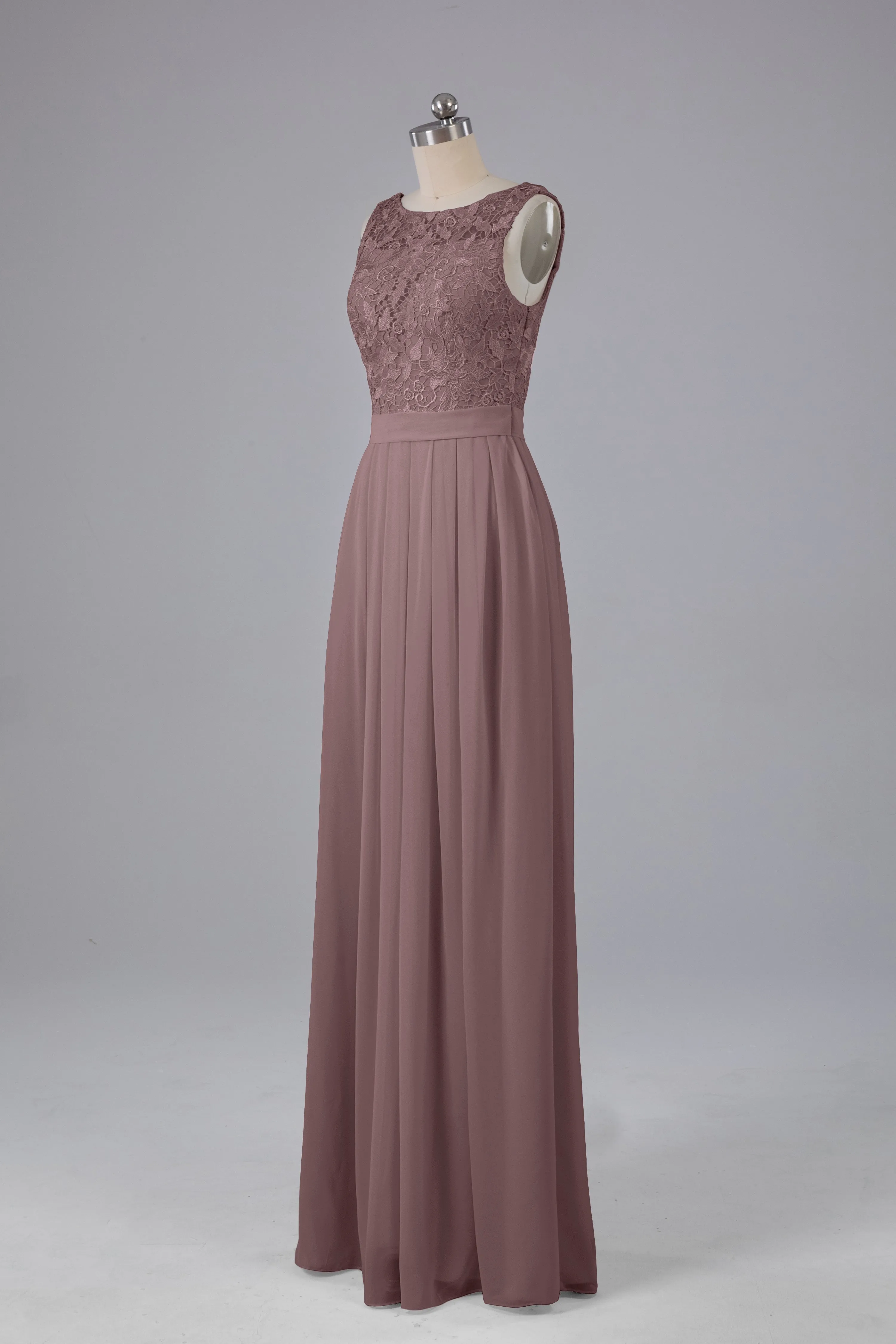 A-line Lace Top Floor Length Chiffon Bridesmaid Dresses