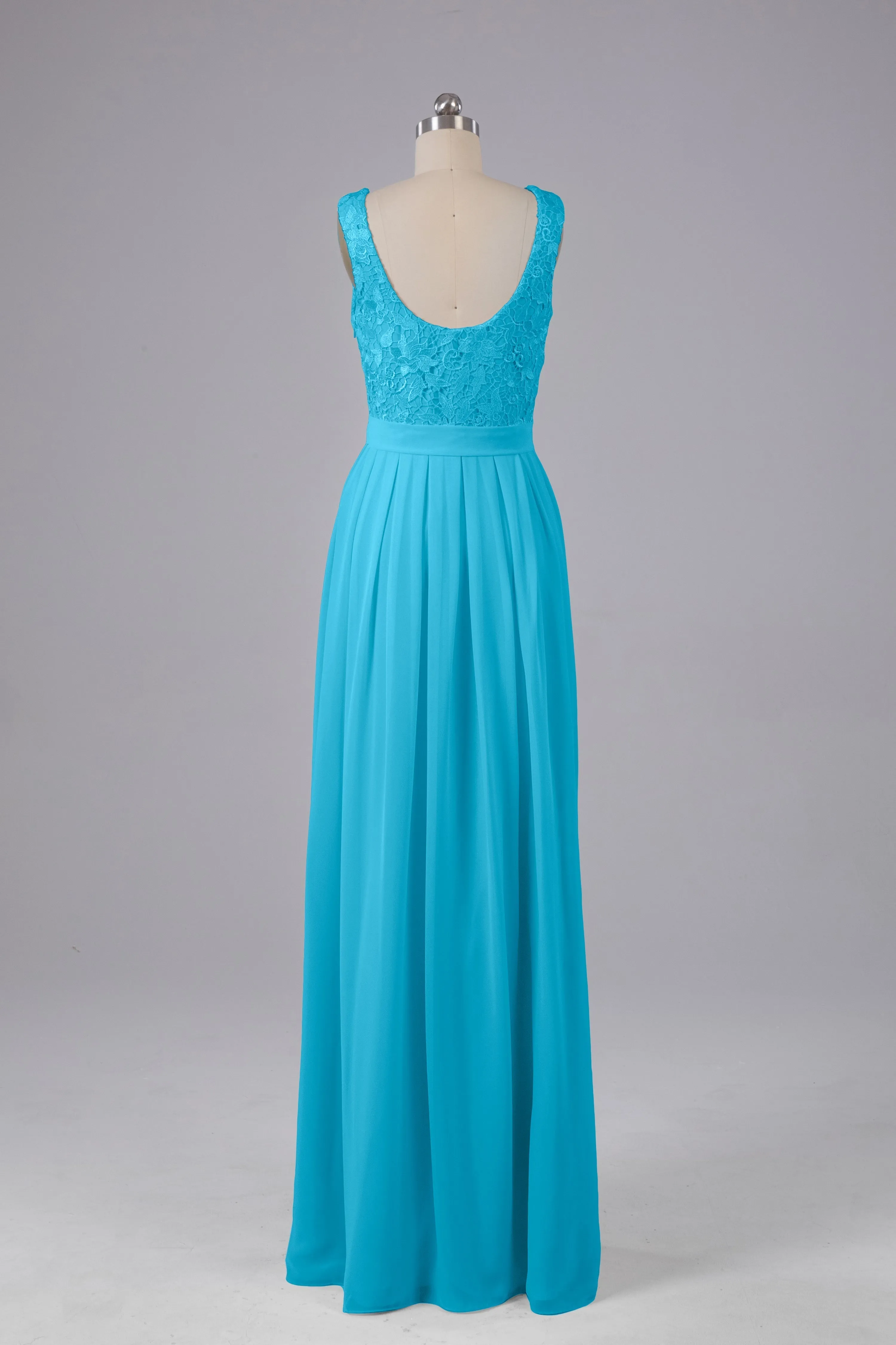 A-line Lace Top Floor Length Chiffon Bridesmaid Dresses