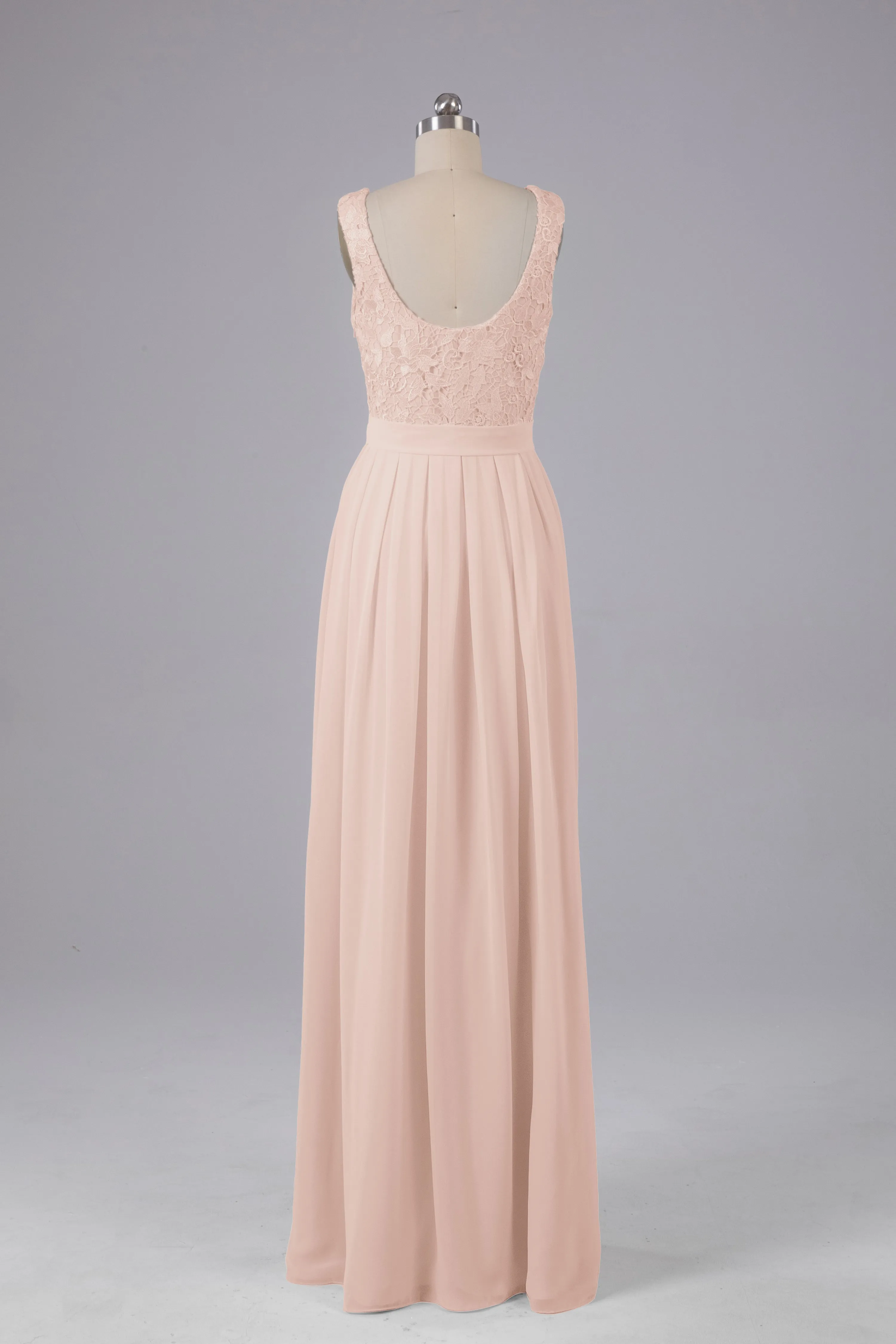 A-line Lace Top Floor Length Chiffon Bridesmaid Dresses