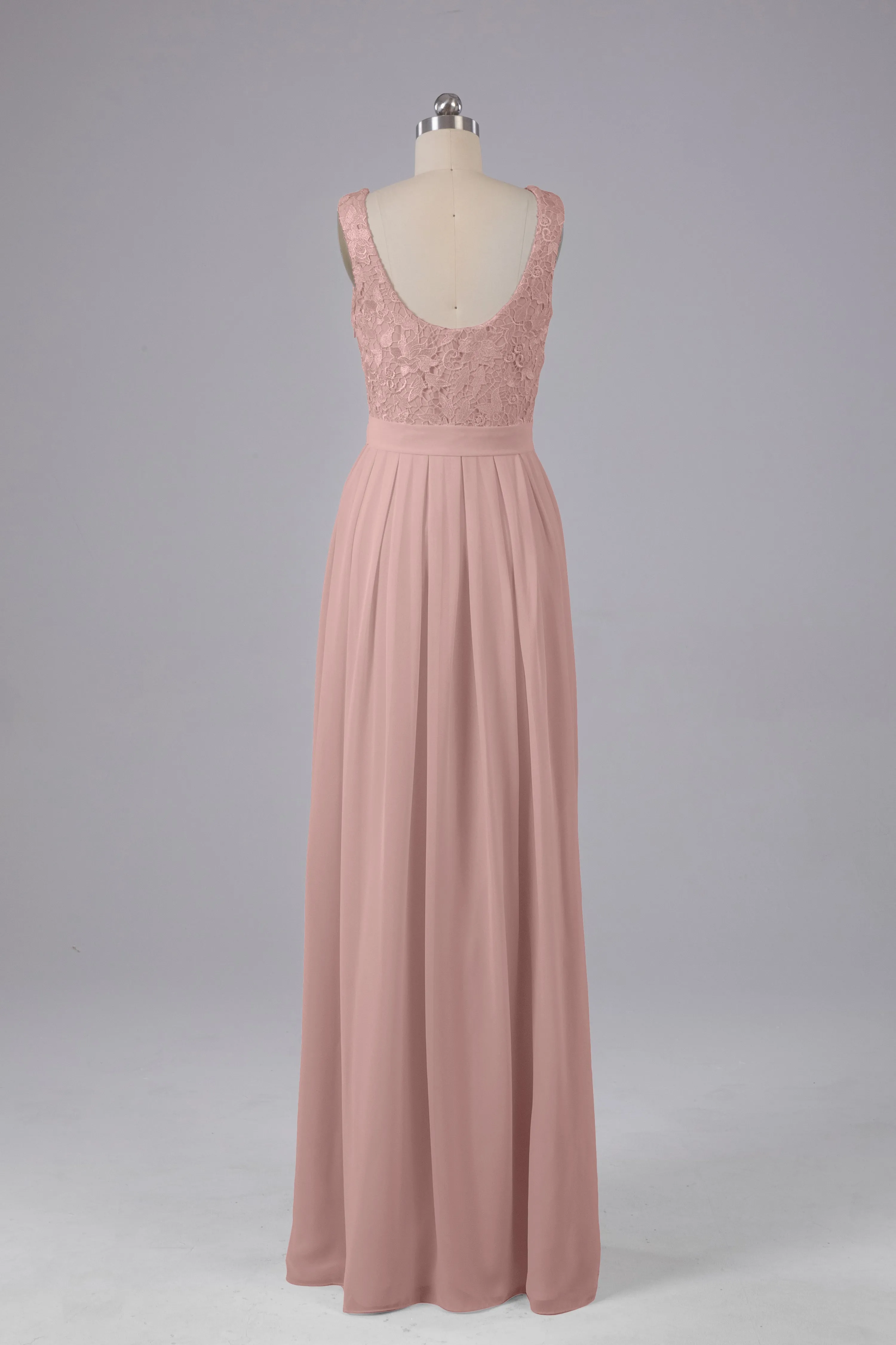 A-line Lace Top Floor Length Chiffon Bridesmaid Dresses