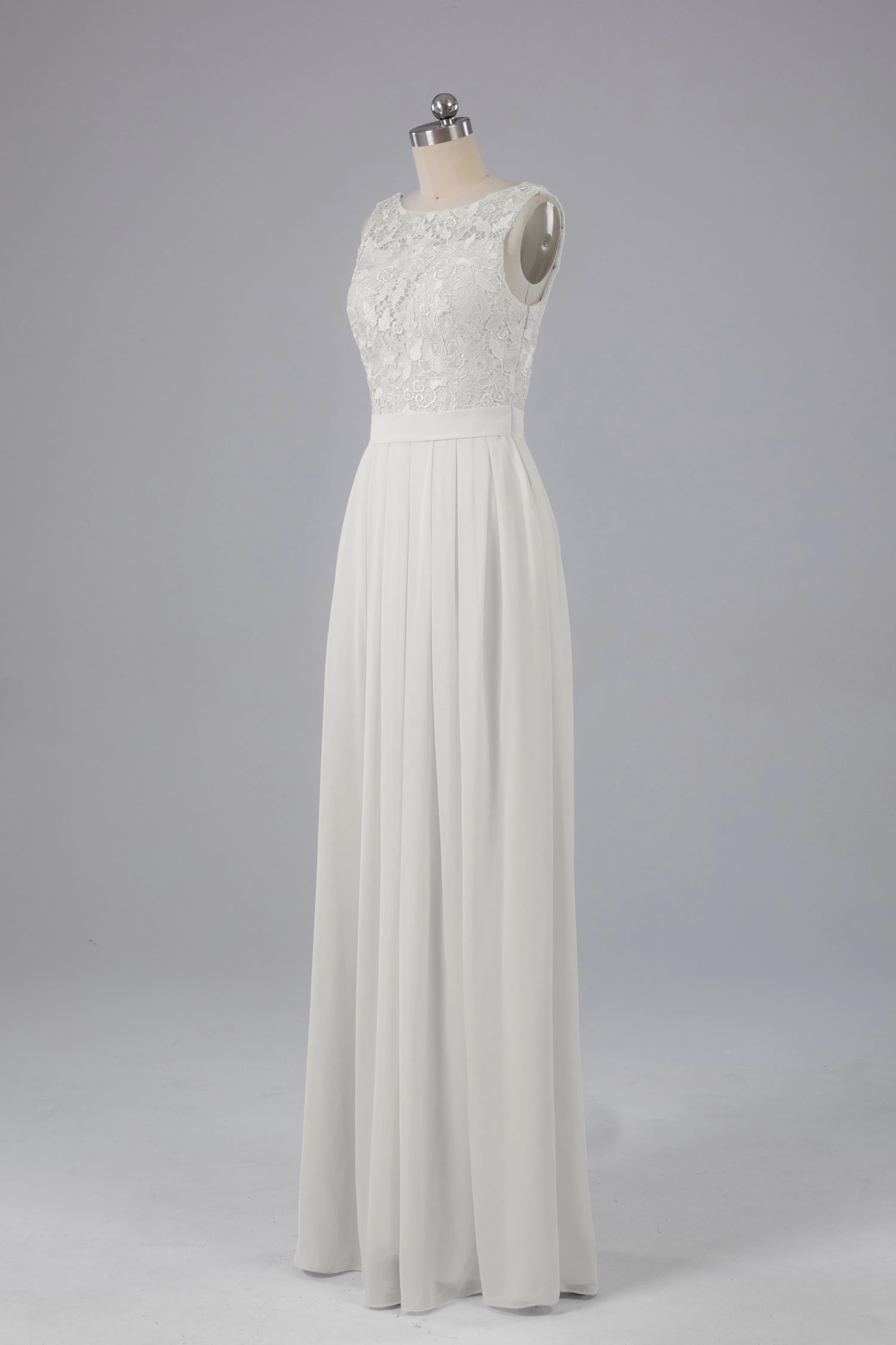 A-line Lace Top Floor Length Chiffon Bridesmaid Dresses