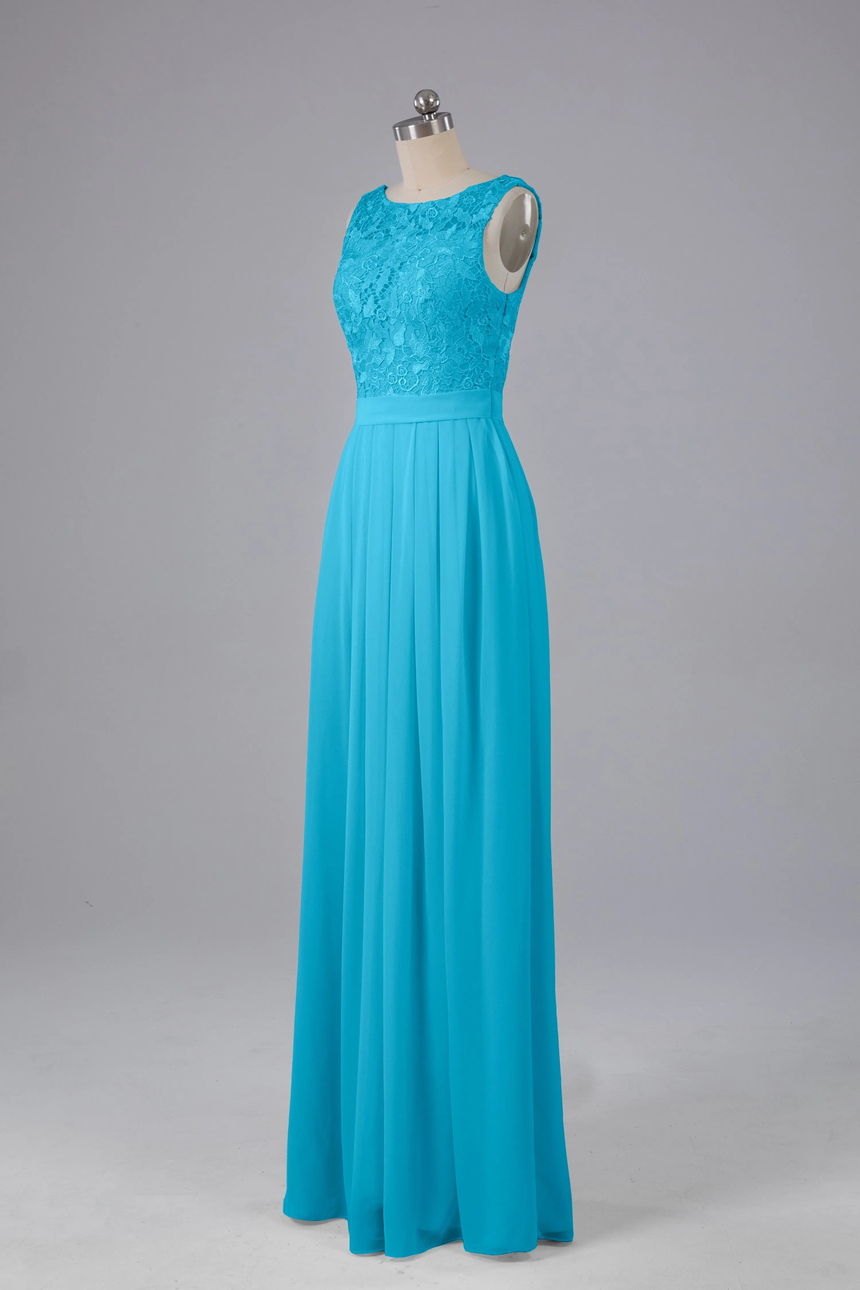 A-line Lace Top Floor Length Chiffon Bridesmaid Dresses