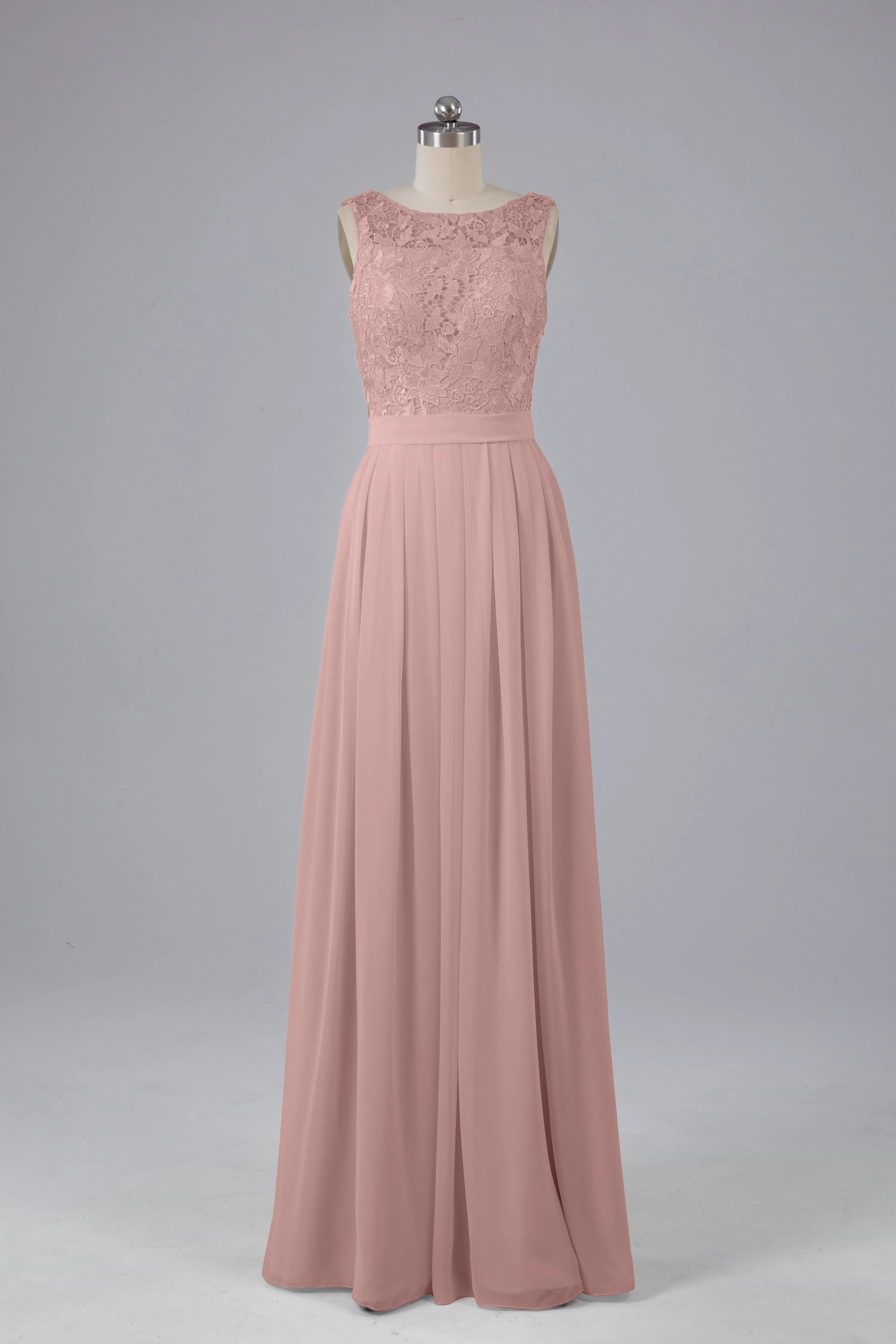 A-line Lace Top Floor Length Chiffon Bridesmaid Dresses