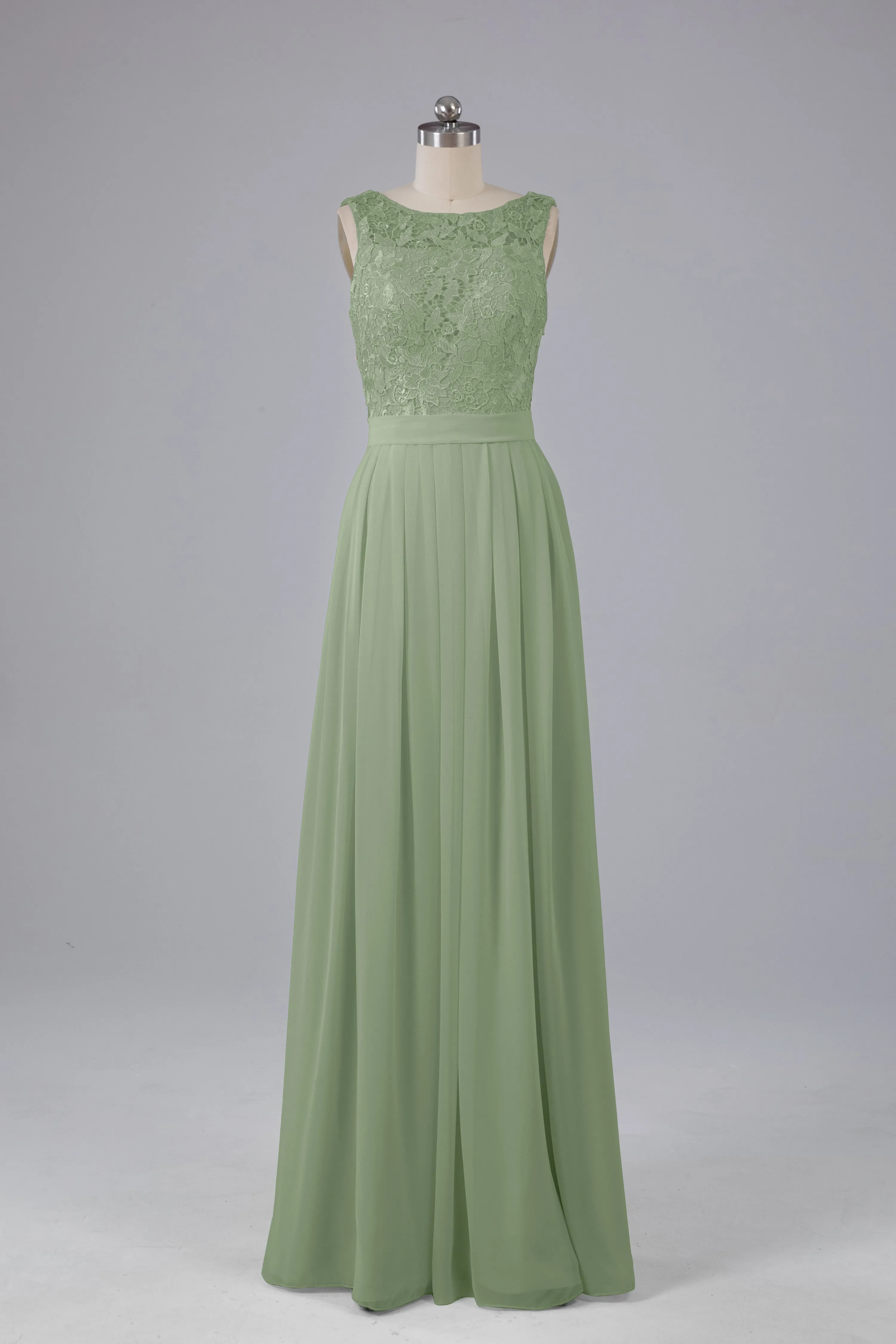 A-line Lace Top Floor Length Chiffon Bridesmaid Dresses