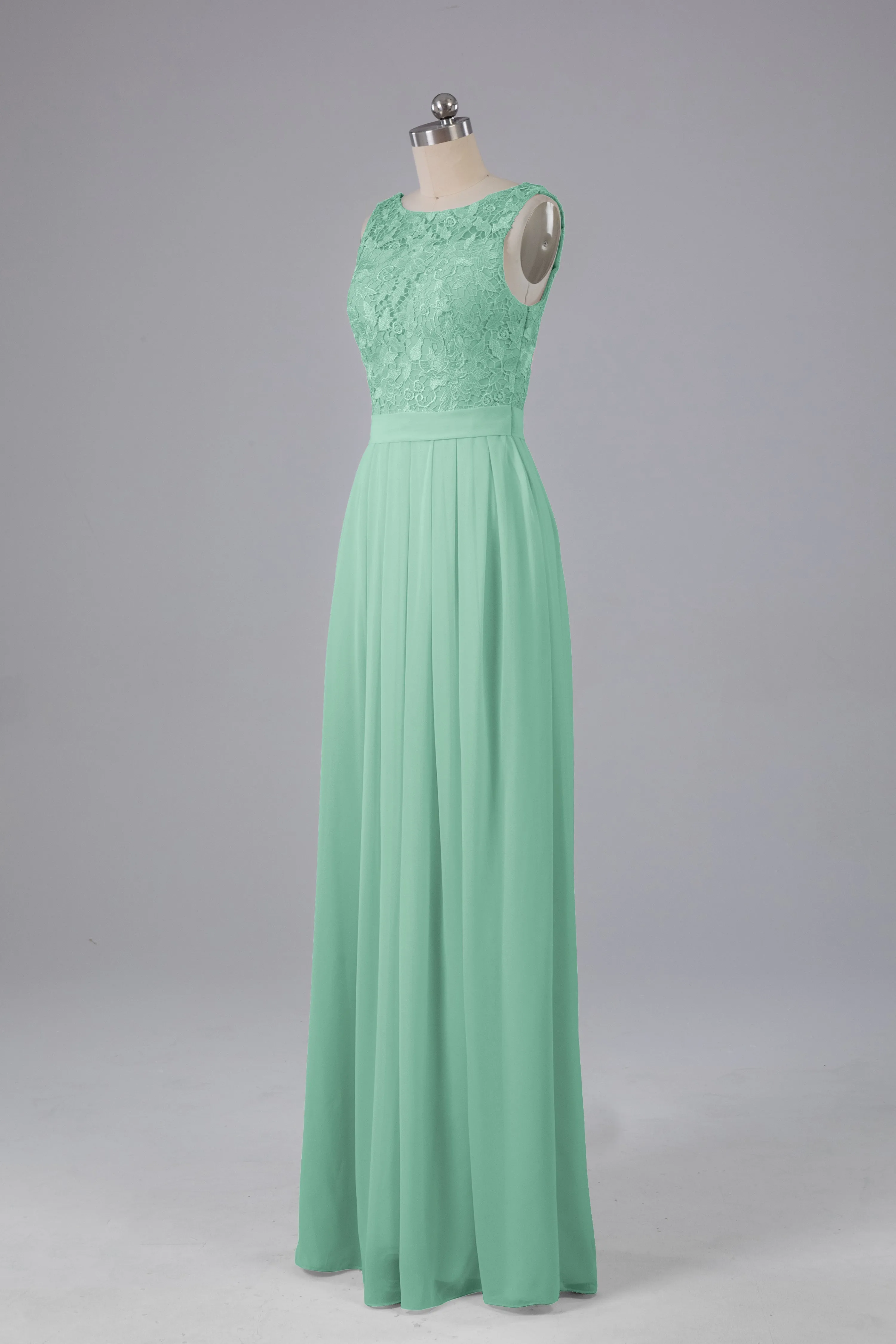 A-line Lace Top Floor Length Chiffon Bridesmaid Dresses