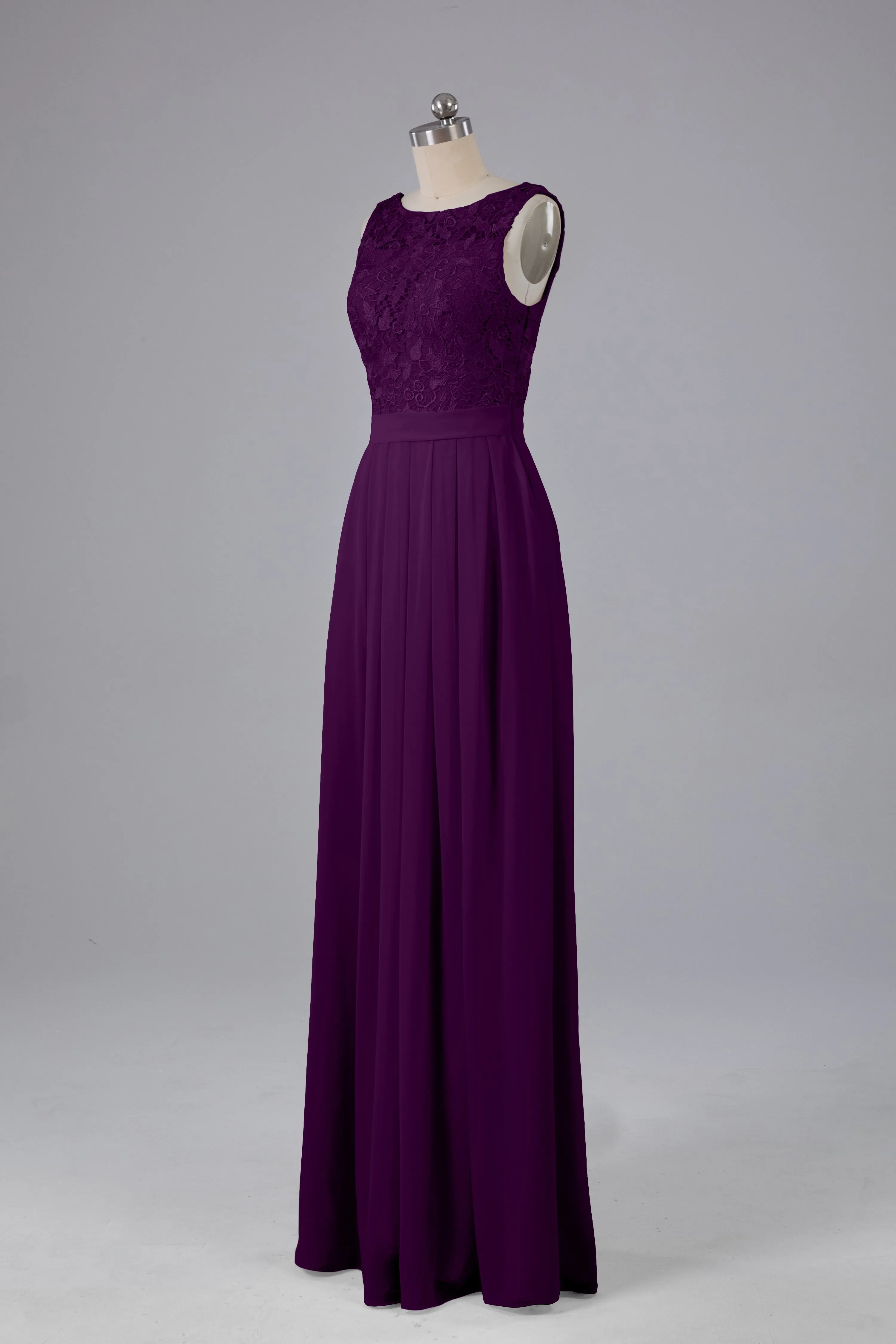 A-line Lace Top Floor Length Chiffon Bridesmaid Dresses