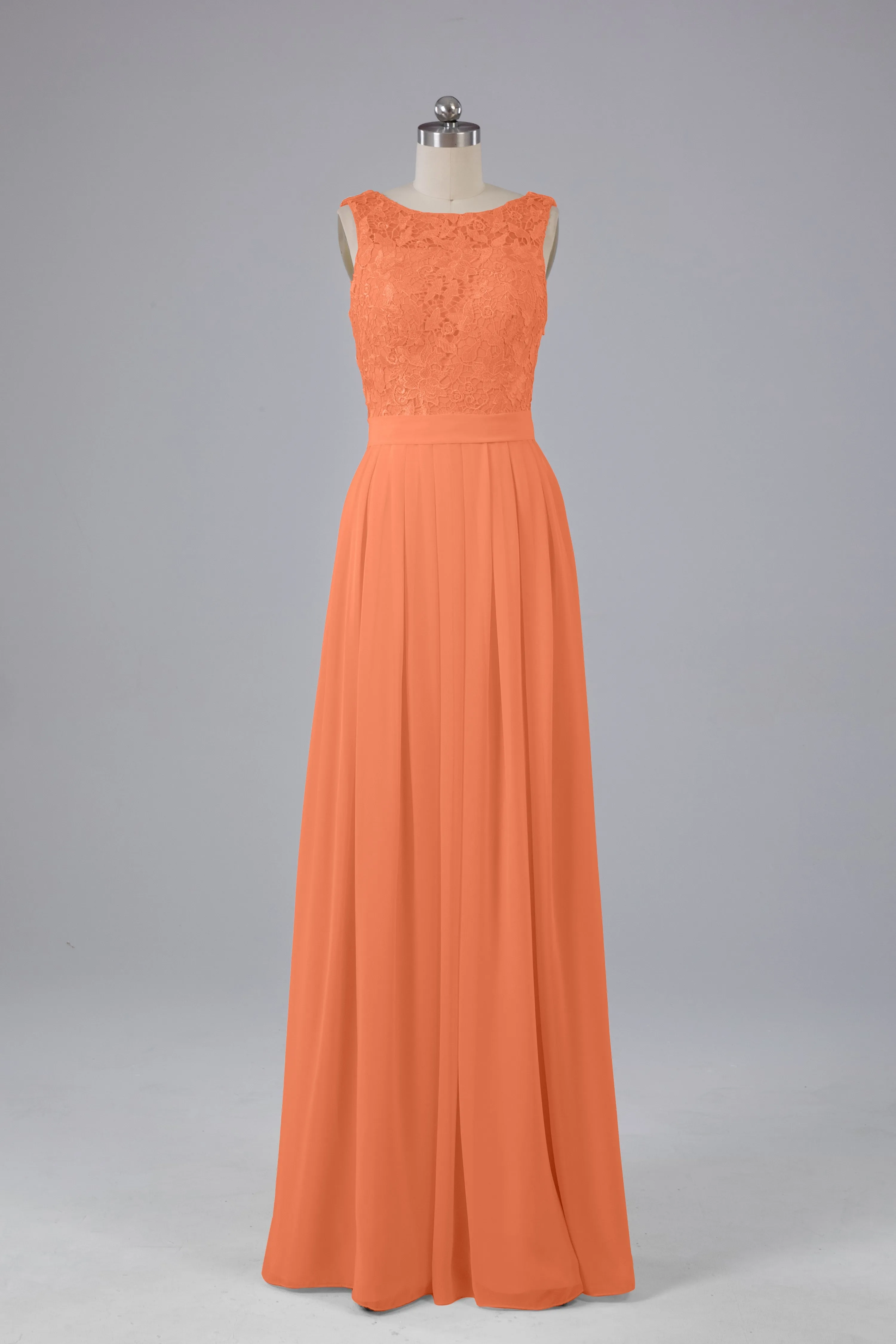 A-line Lace Top Floor Length Chiffon Bridesmaid Dresses