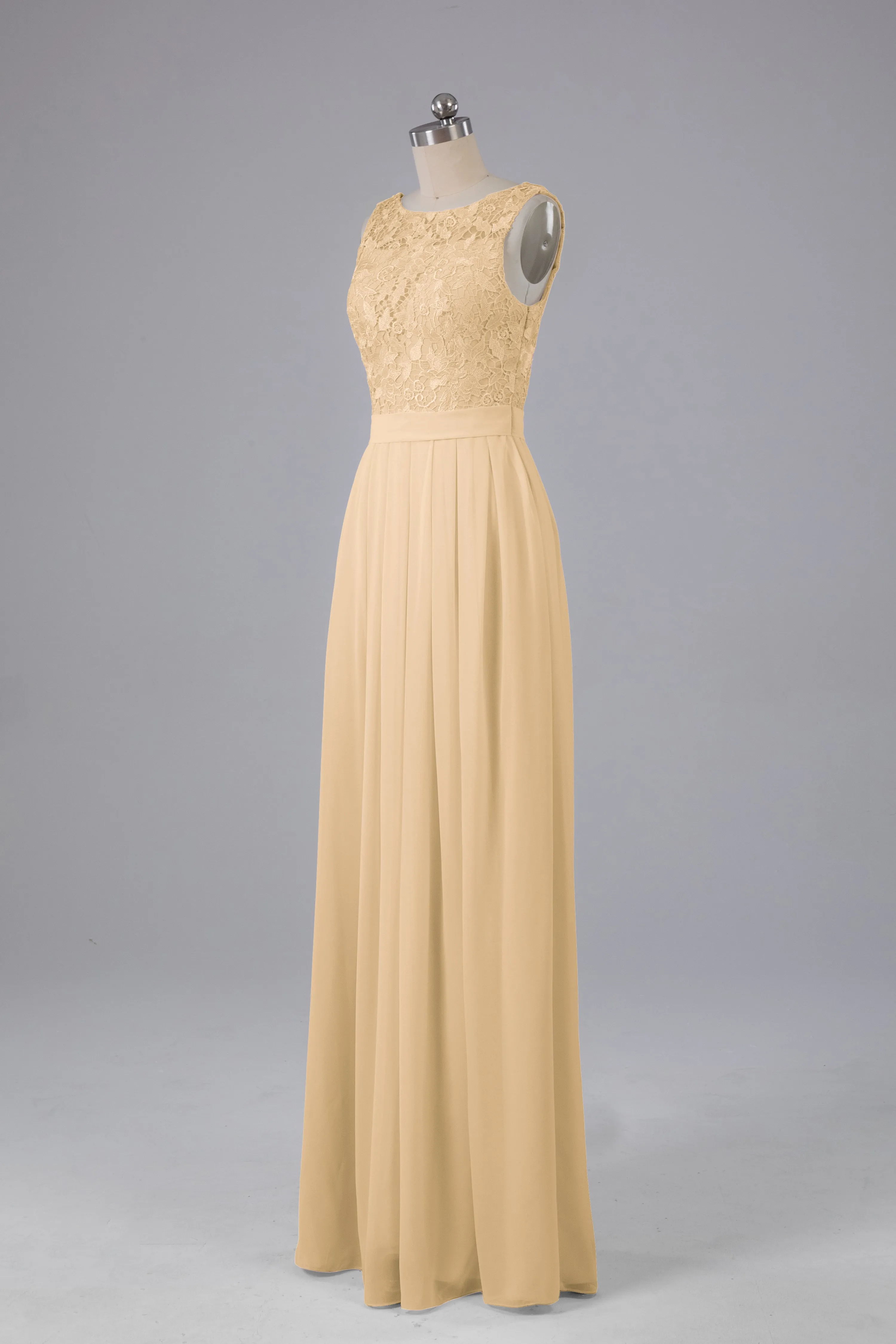 A-line Lace Top Floor Length Chiffon Bridesmaid Dresses