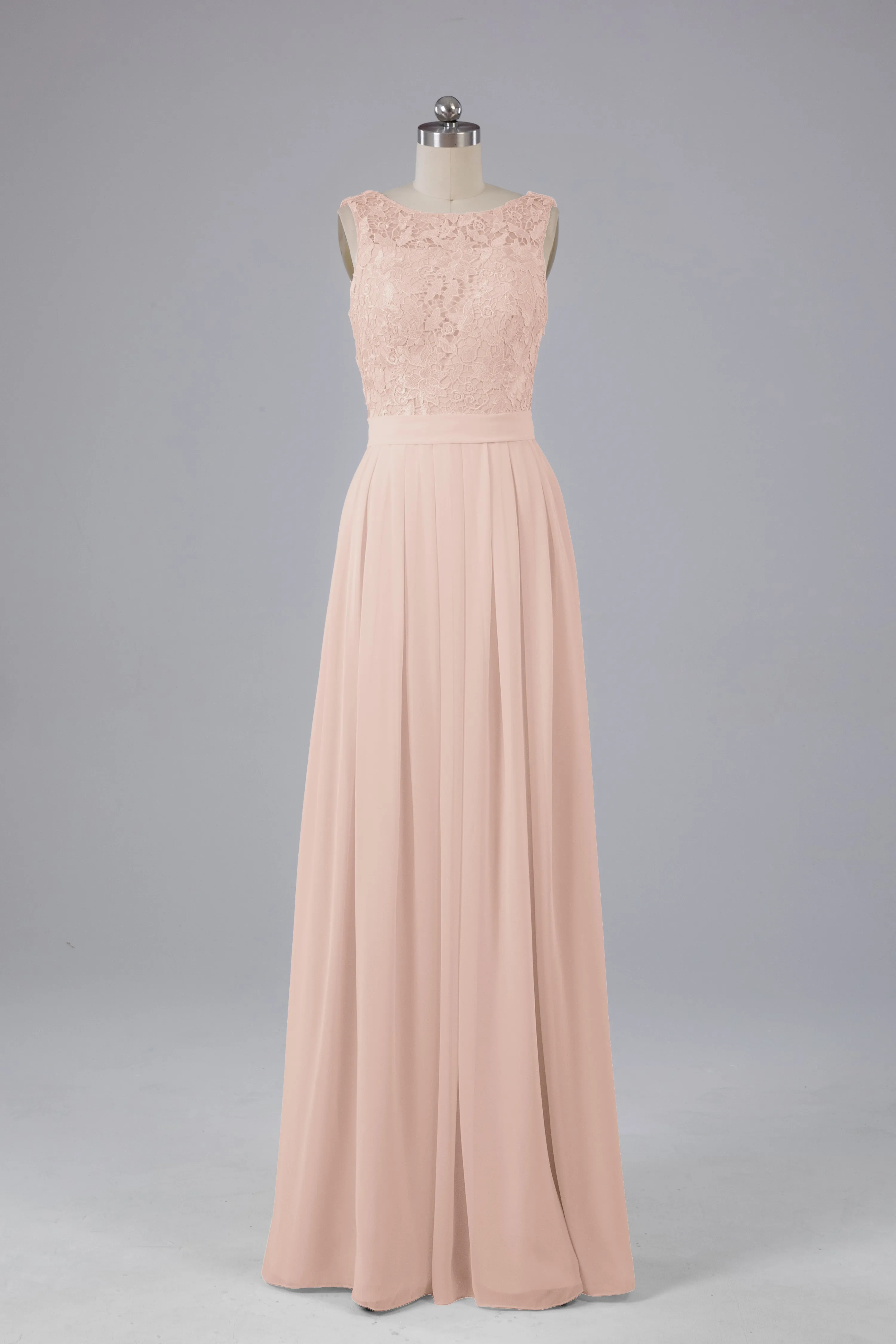 A-line Lace Top Floor Length Chiffon Bridesmaid Dresses