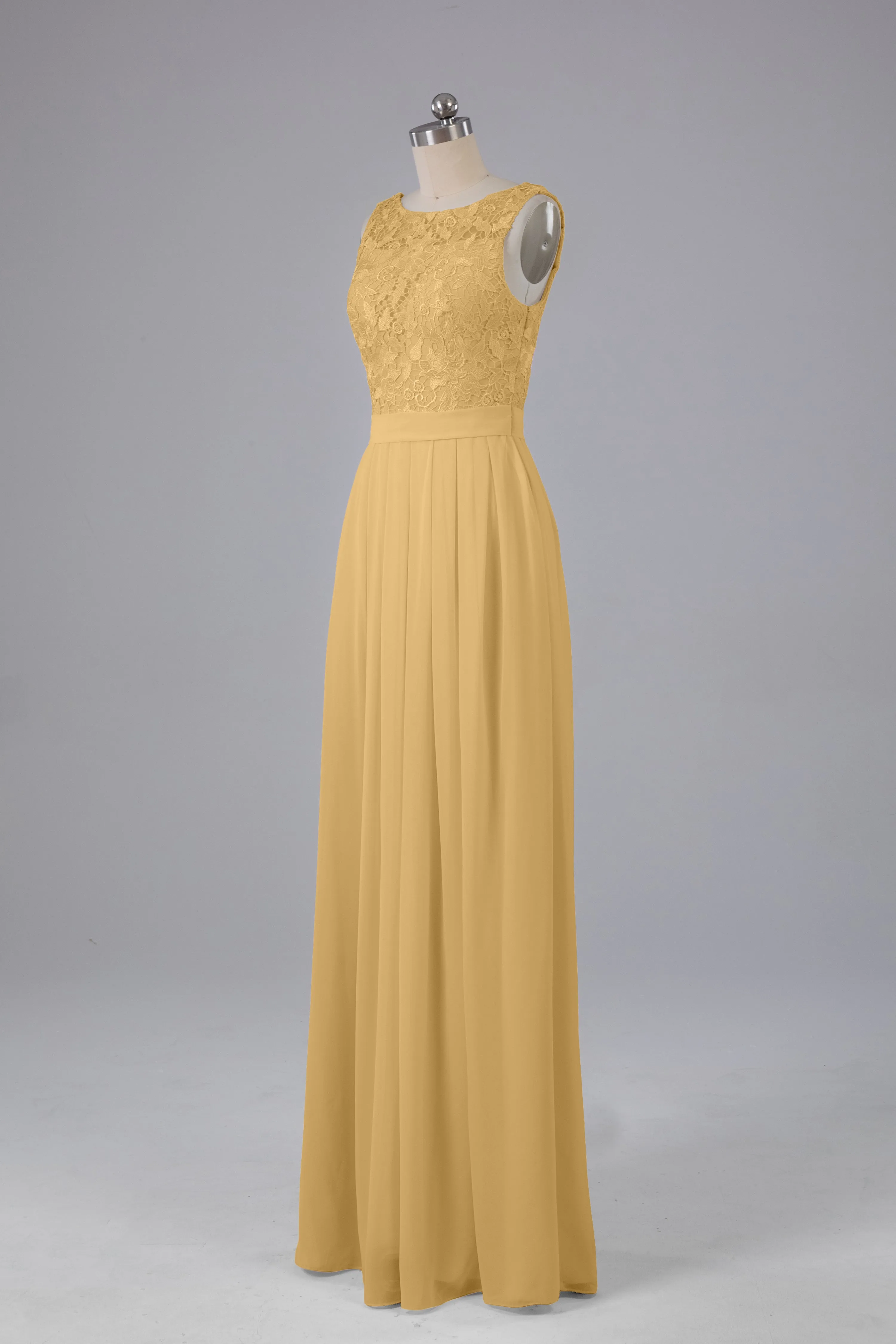 A-line Lace Top Floor Length Chiffon Bridesmaid Dresses