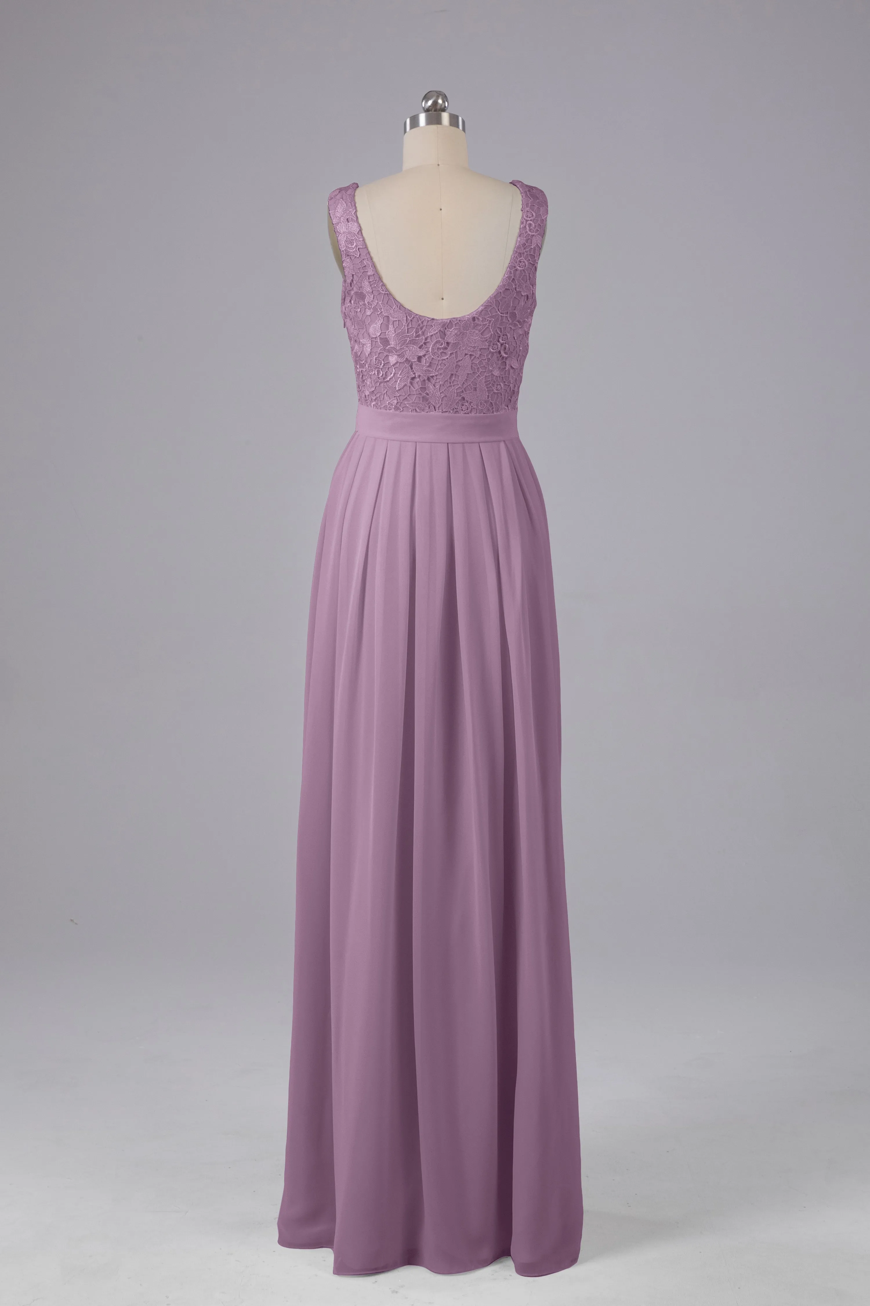 A-line Lace Top Floor Length Chiffon Bridesmaid Dresses