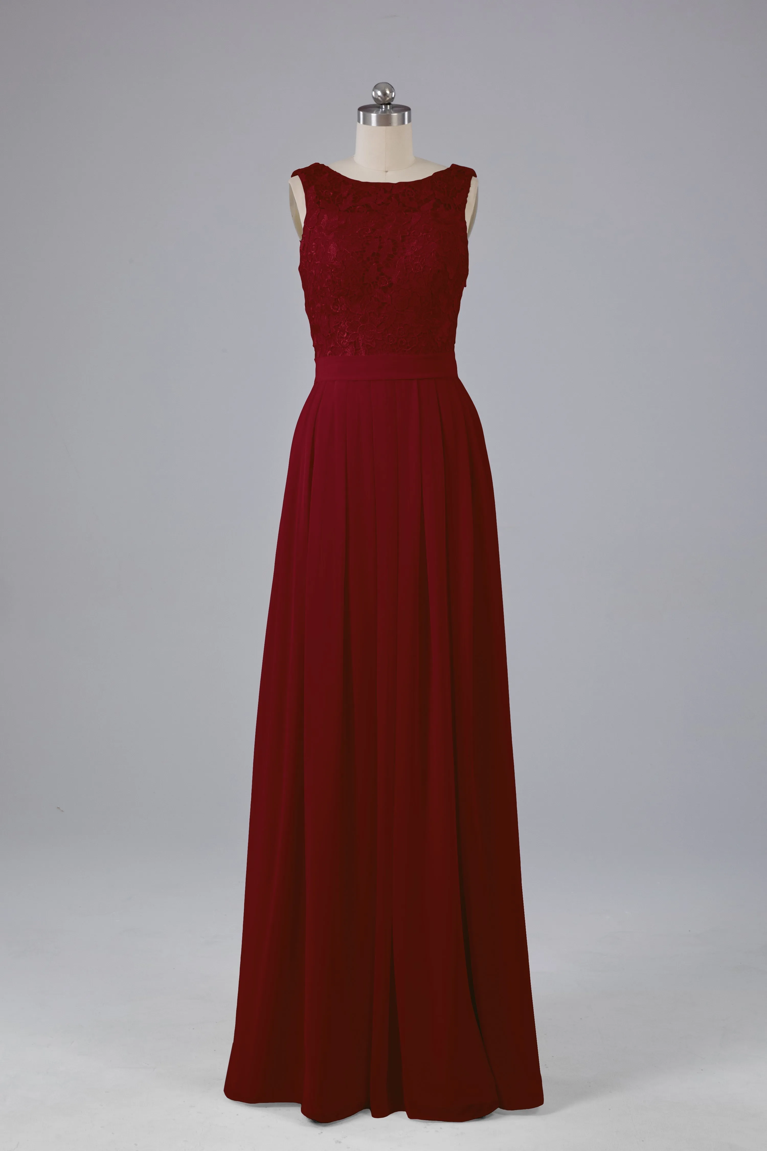 A-line Lace Top Floor Length Chiffon Bridesmaid Dresses