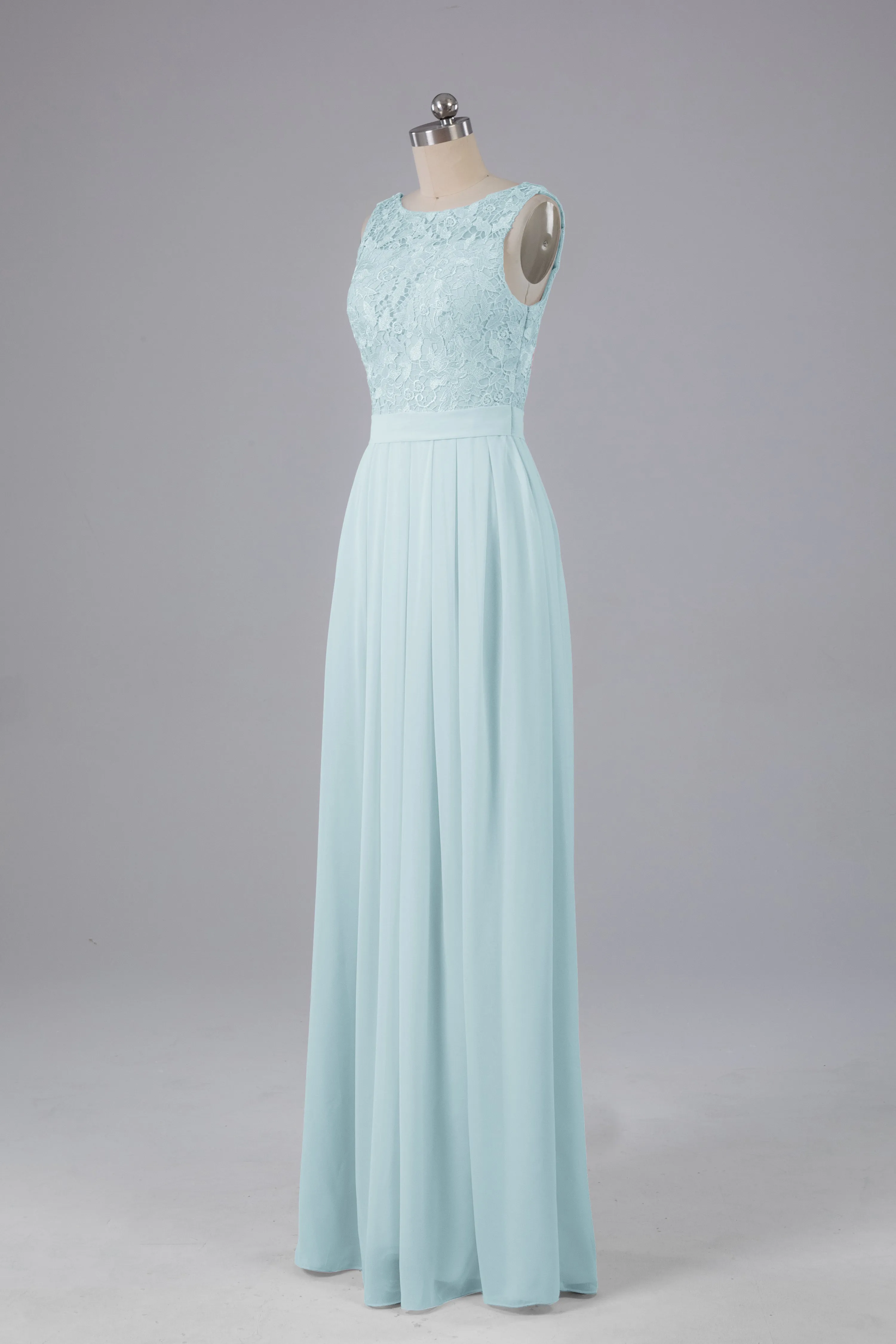 A-line Lace Top Floor Length Chiffon Bridesmaid Dresses