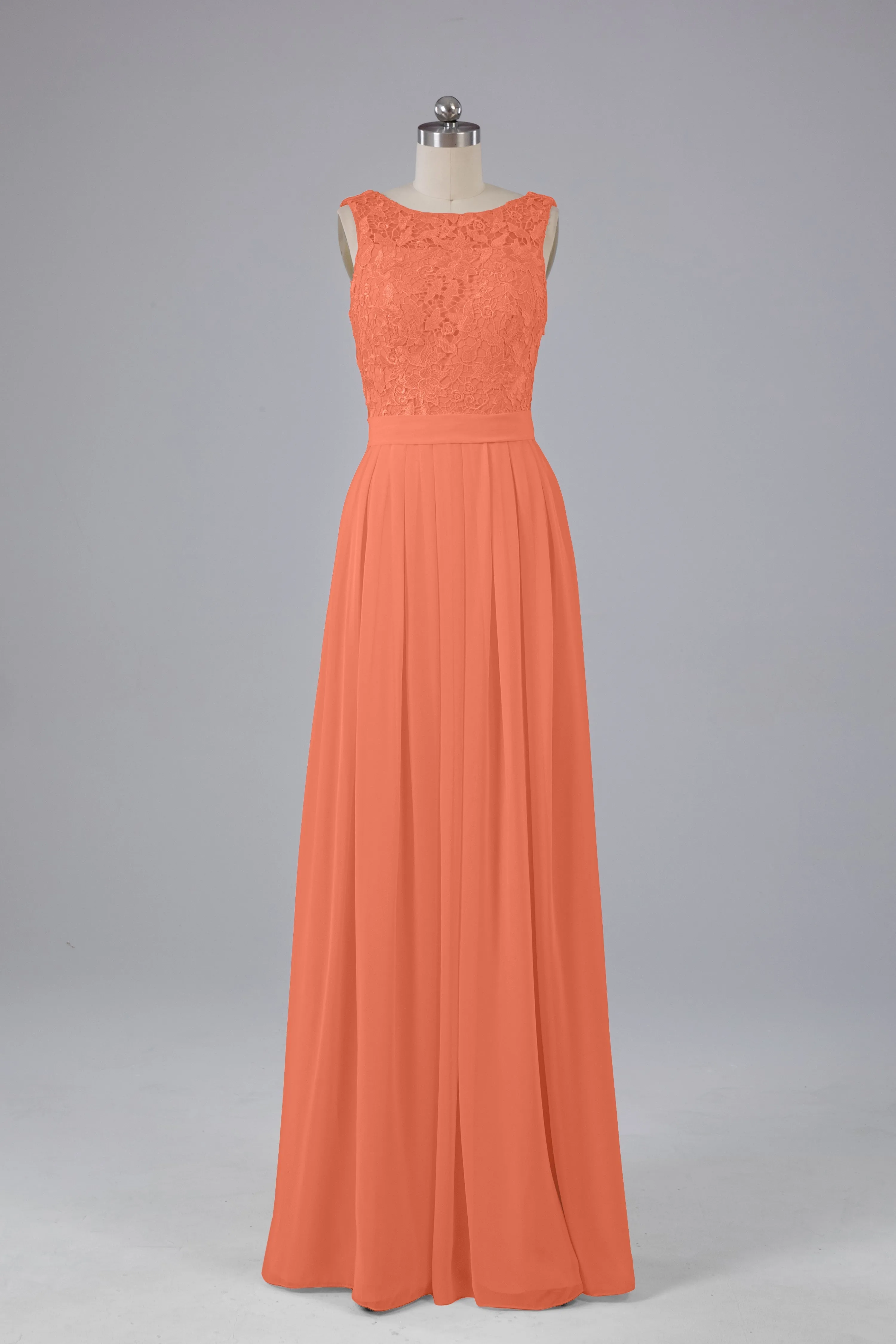 A-line Lace Top Floor Length Chiffon Bridesmaid Dresses