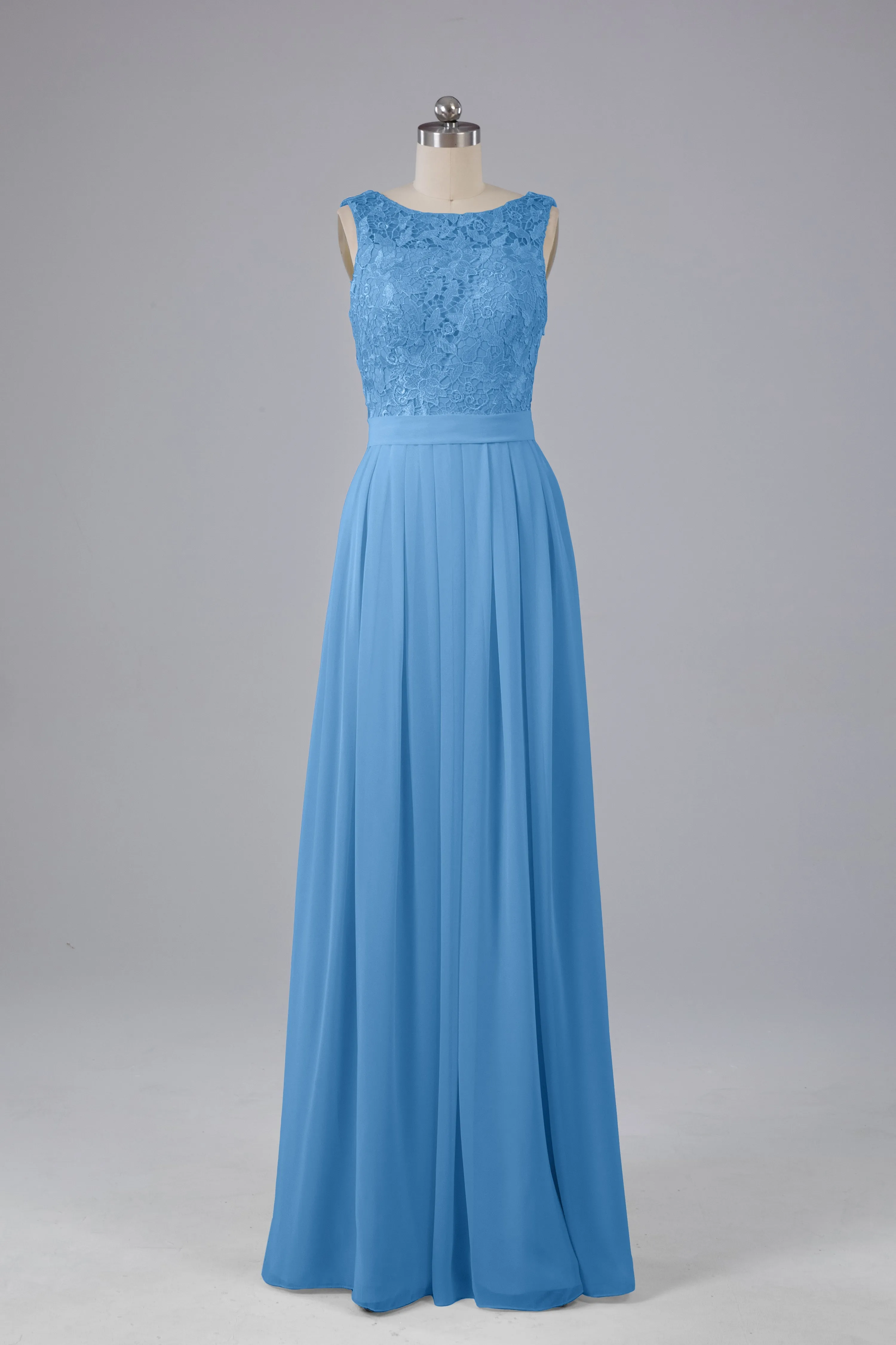 A-line Lace Top Floor Length Chiffon Bridesmaid Dresses