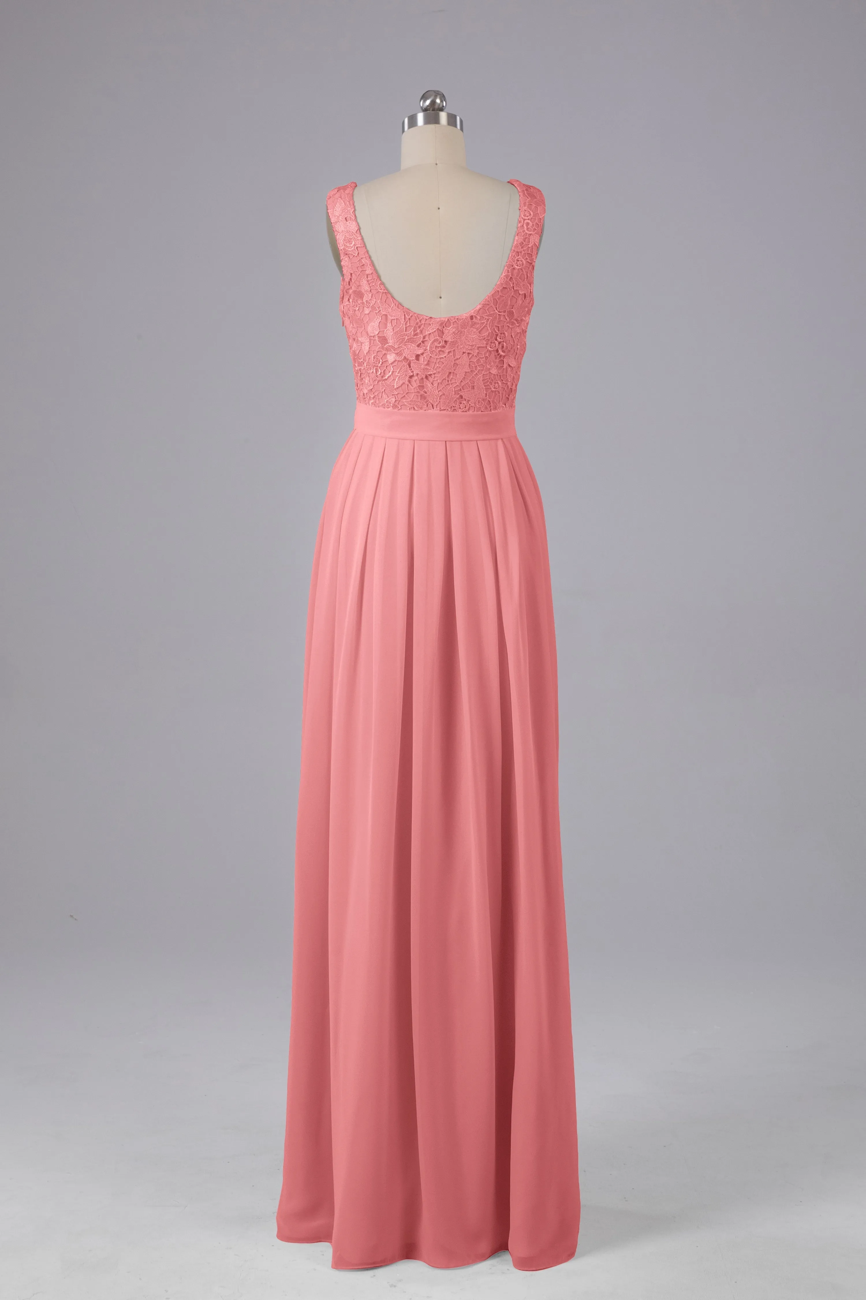 A-line Lace Top Floor Length Chiffon Bridesmaid Dresses