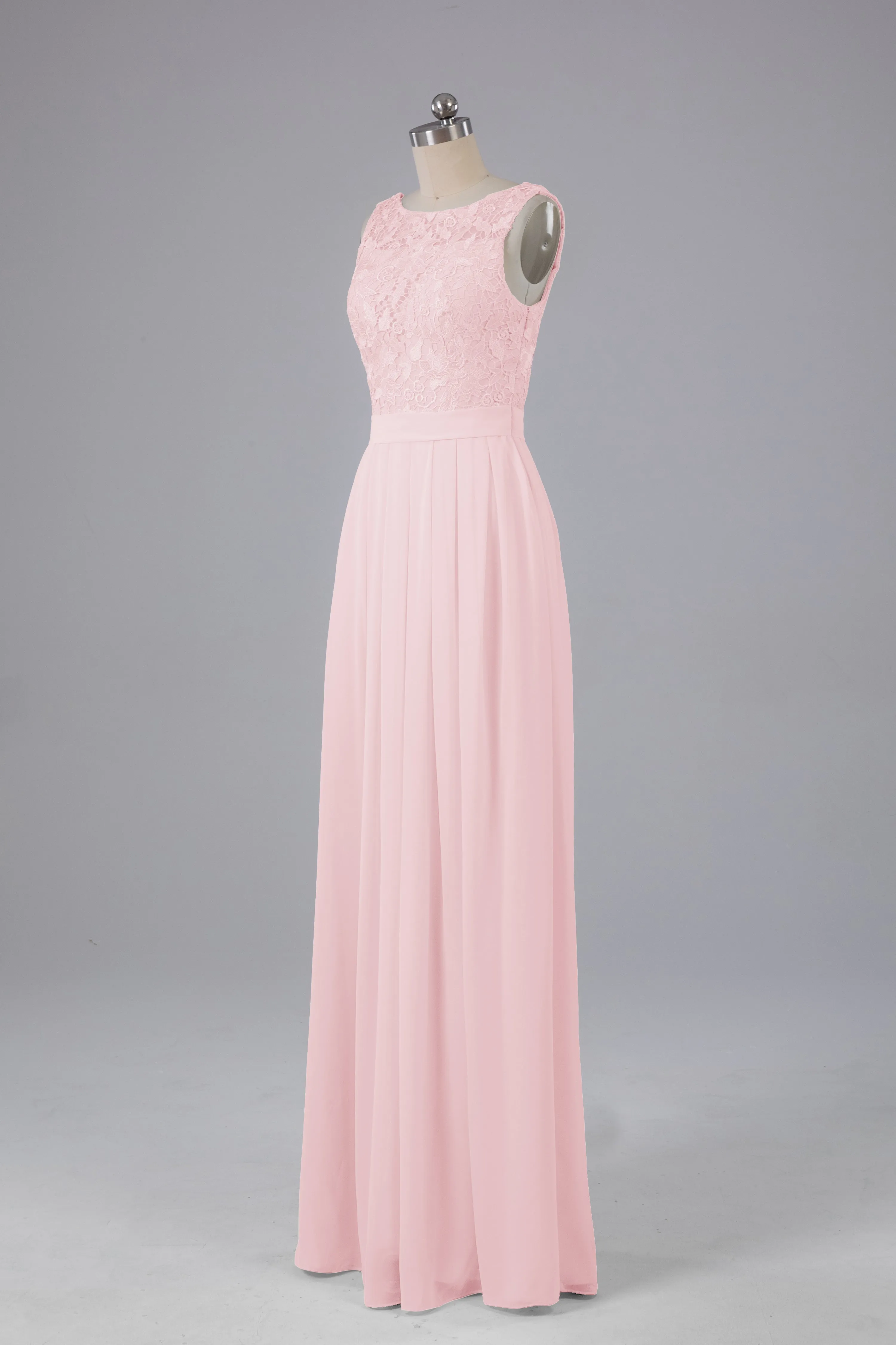 A-line Lace Top Floor Length Chiffon Bridesmaid Dresses