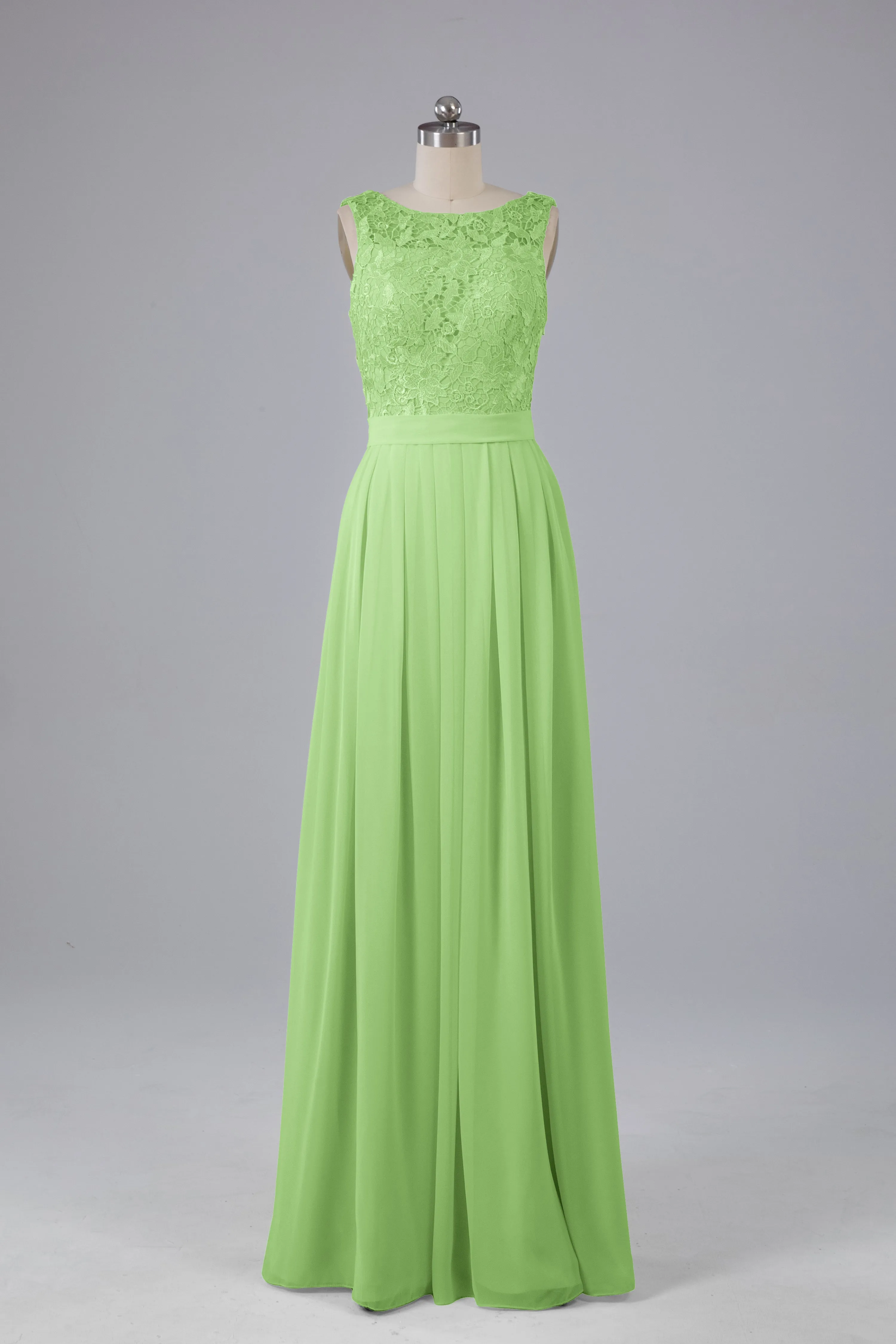 A-line Lace Top Floor Length Chiffon Bridesmaid Dresses