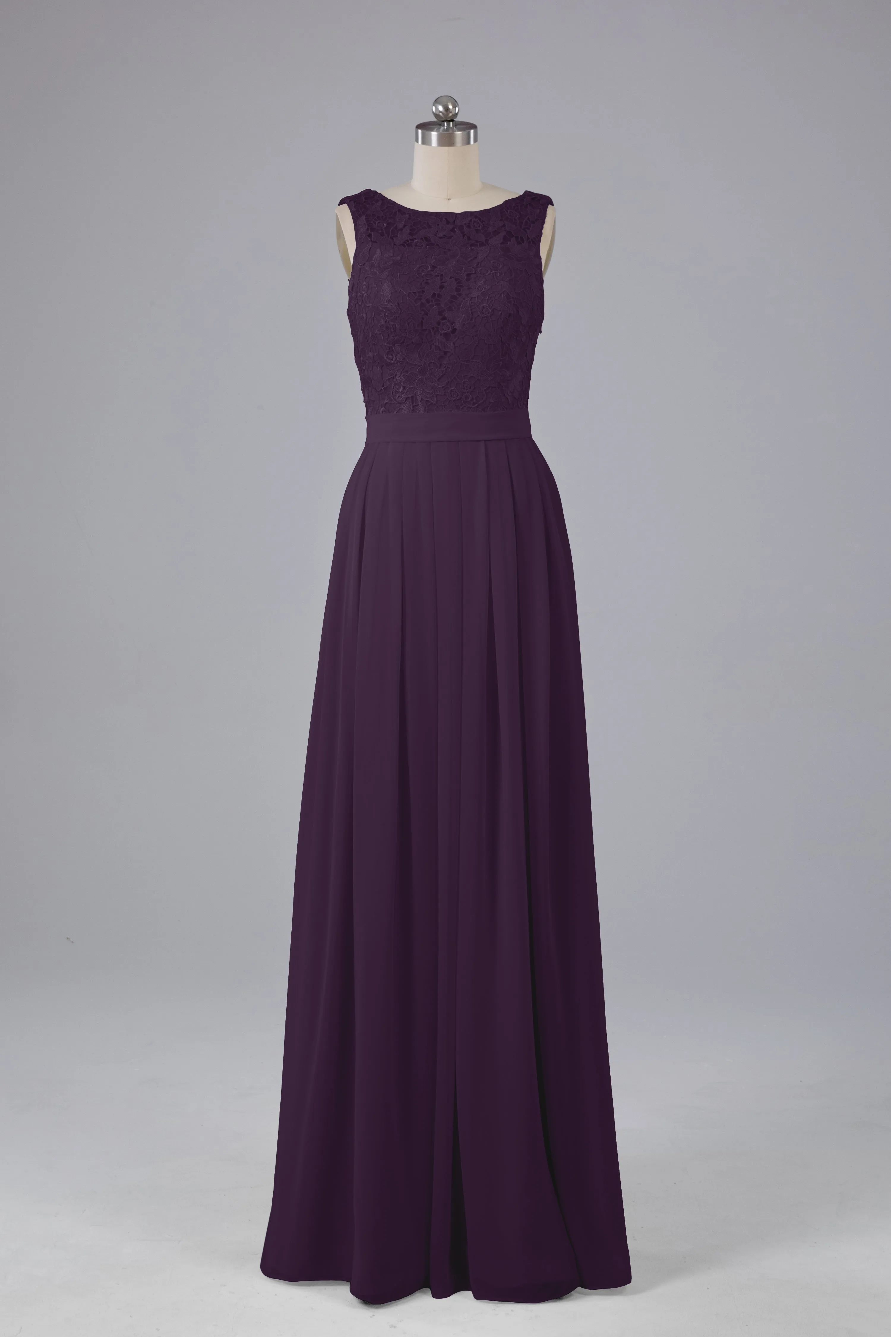 A-line Lace Top Floor Length Chiffon Bridesmaid Dresses