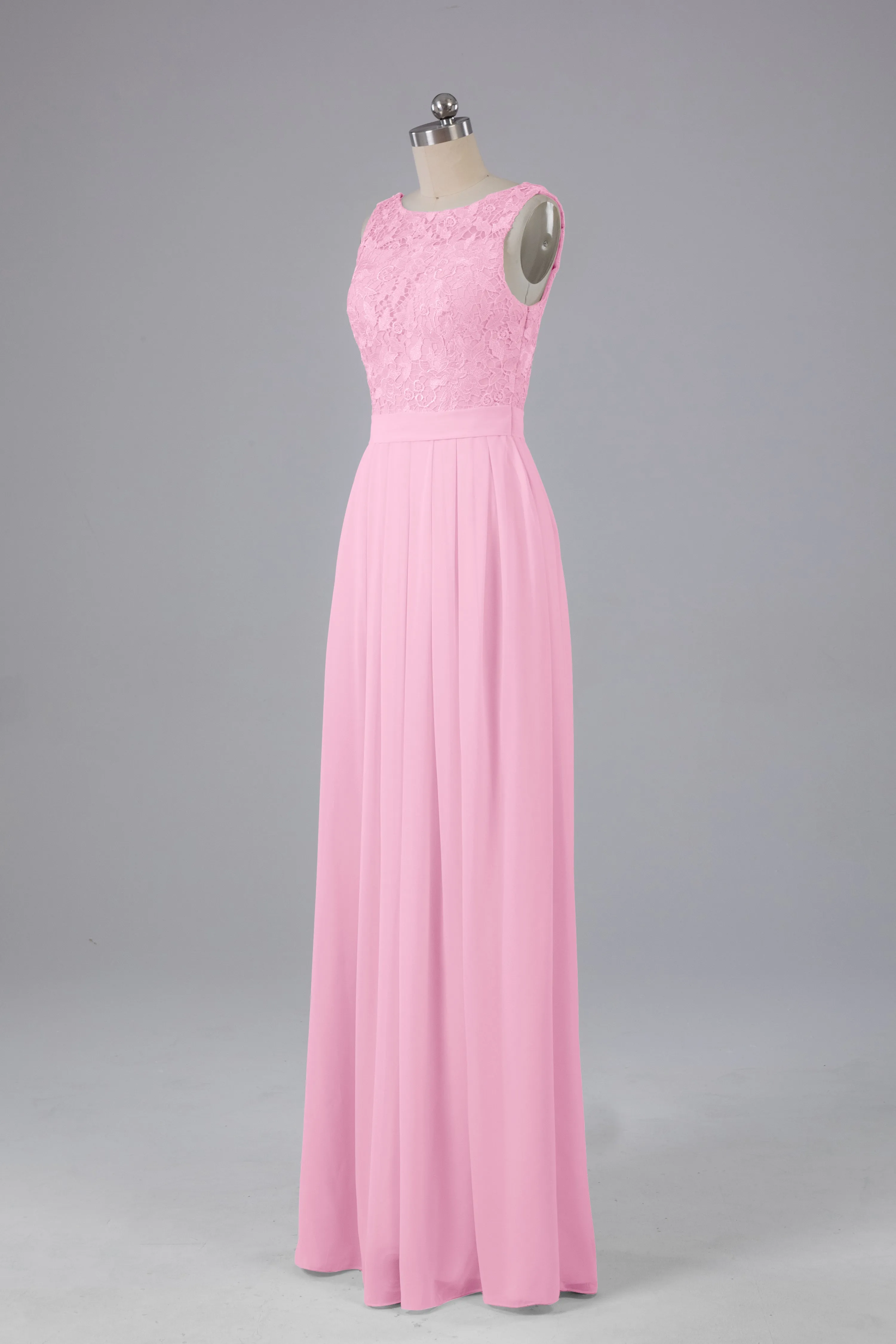 A-line Lace Top Floor Length Chiffon Bridesmaid Dresses