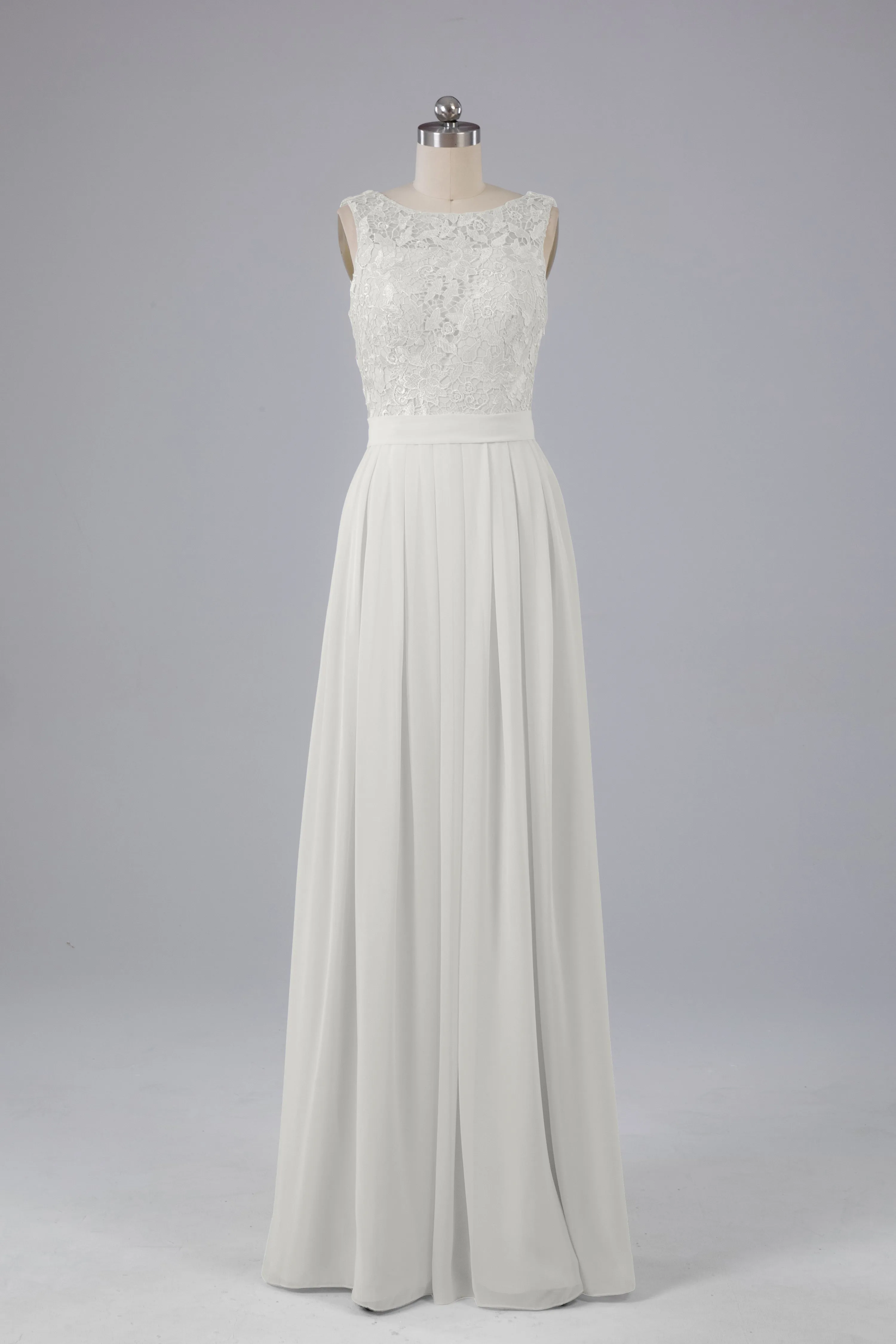 A-line Lace Top Floor Length Chiffon Bridesmaid Dresses