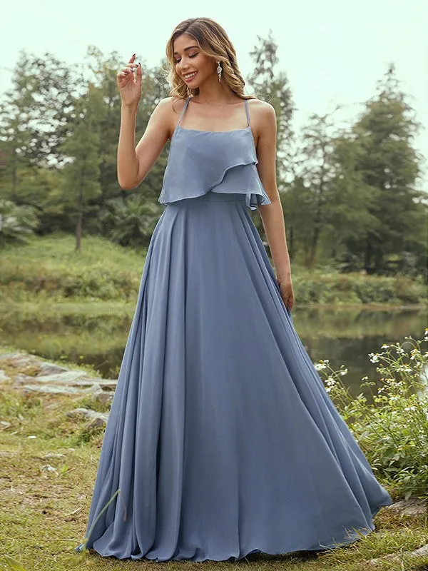 A-Line/Princess Chiffon Ruffles Spaghetti Straps Sleeveless Floor-Length Bridesmaid Dresses