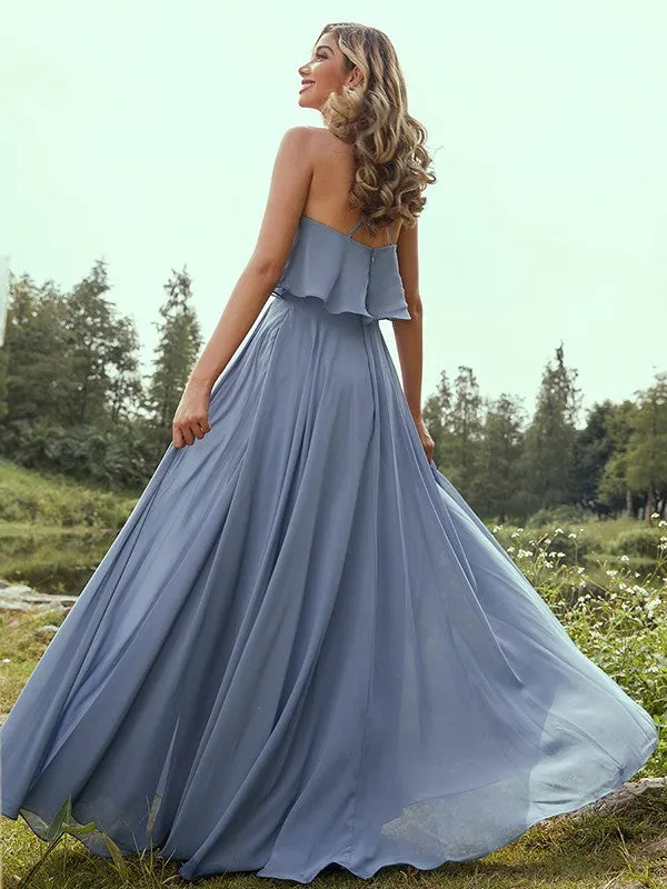 A-Line/Princess Chiffon Ruffles Spaghetti Straps Sleeveless Floor-Length Bridesmaid Dresses