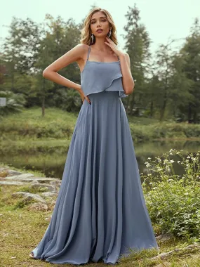 A-Line/Princess Chiffon Ruffles Spaghetti Straps Sleeveless Floor-Length Bridesmaid Dresses