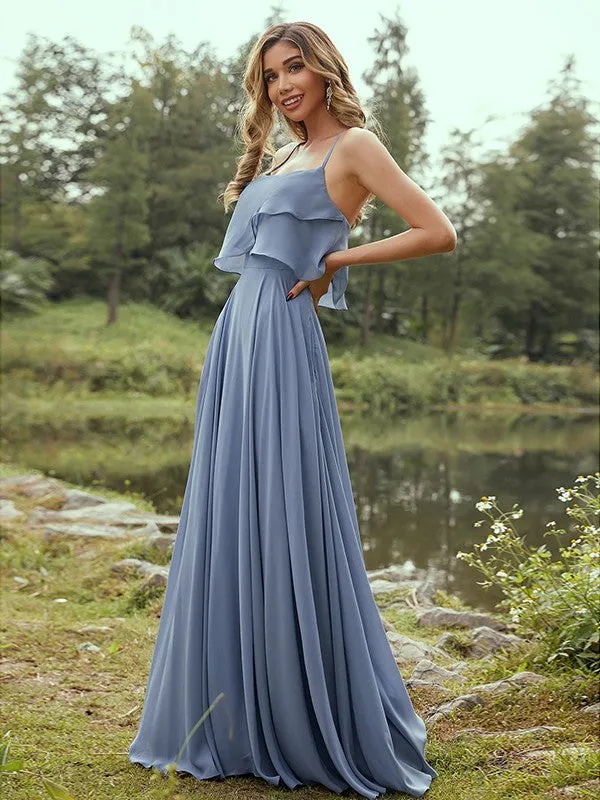 A-Line/Princess Chiffon Ruffles Spaghetti Straps Sleeveless Floor-Length Bridesmaid Dresses