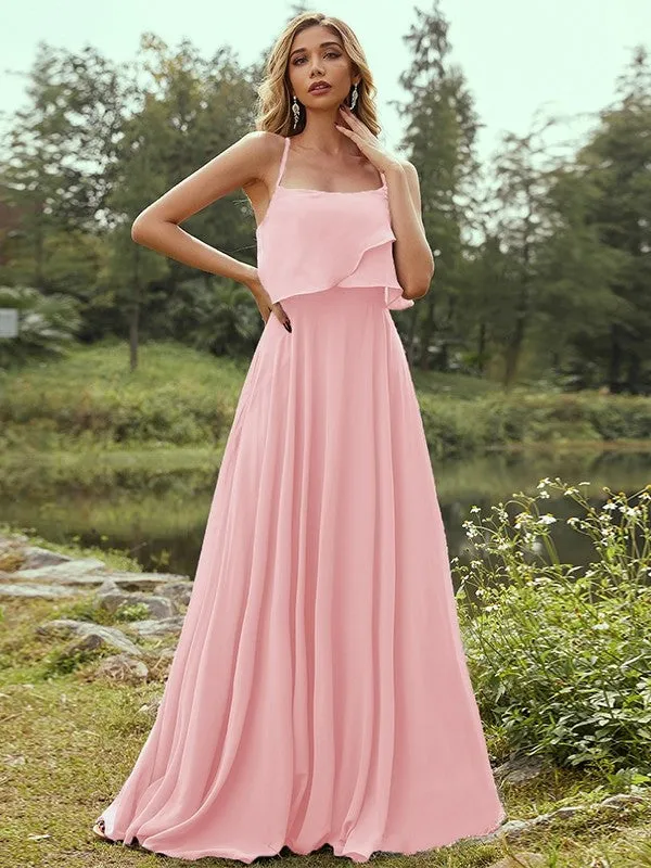 A-Line/Princess Chiffon Ruffles Spaghetti Straps Sleeveless Floor-Length Bridesmaid Dresses