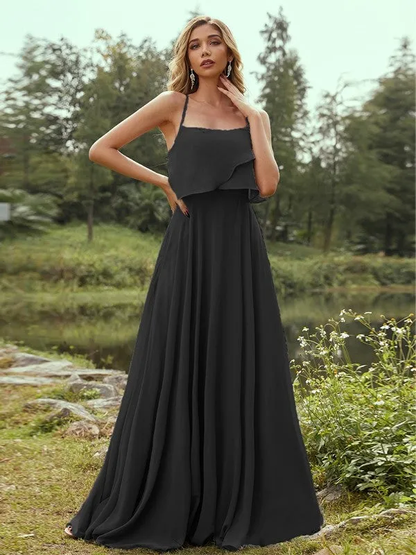 A-Line/Princess Chiffon Ruffles Spaghetti Straps Sleeveless Floor-Length Bridesmaid Dresses