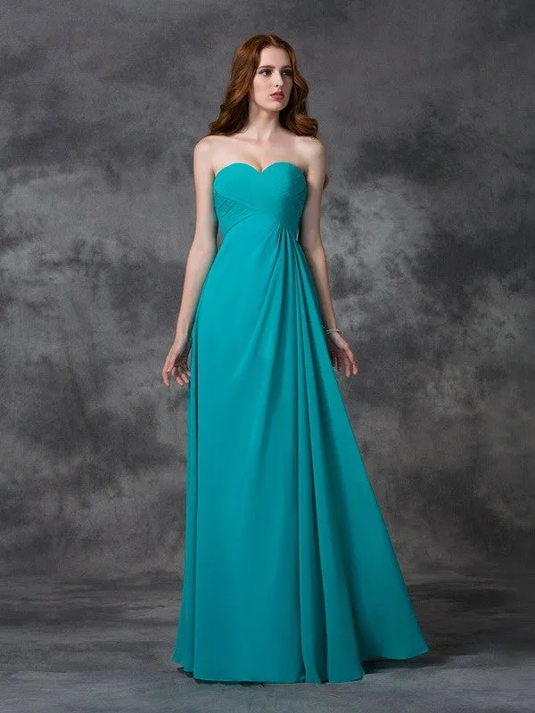 A-line/Princess Sweetheart Sleeveless Long Ruffles Chiffon Bridesmaid Dresses