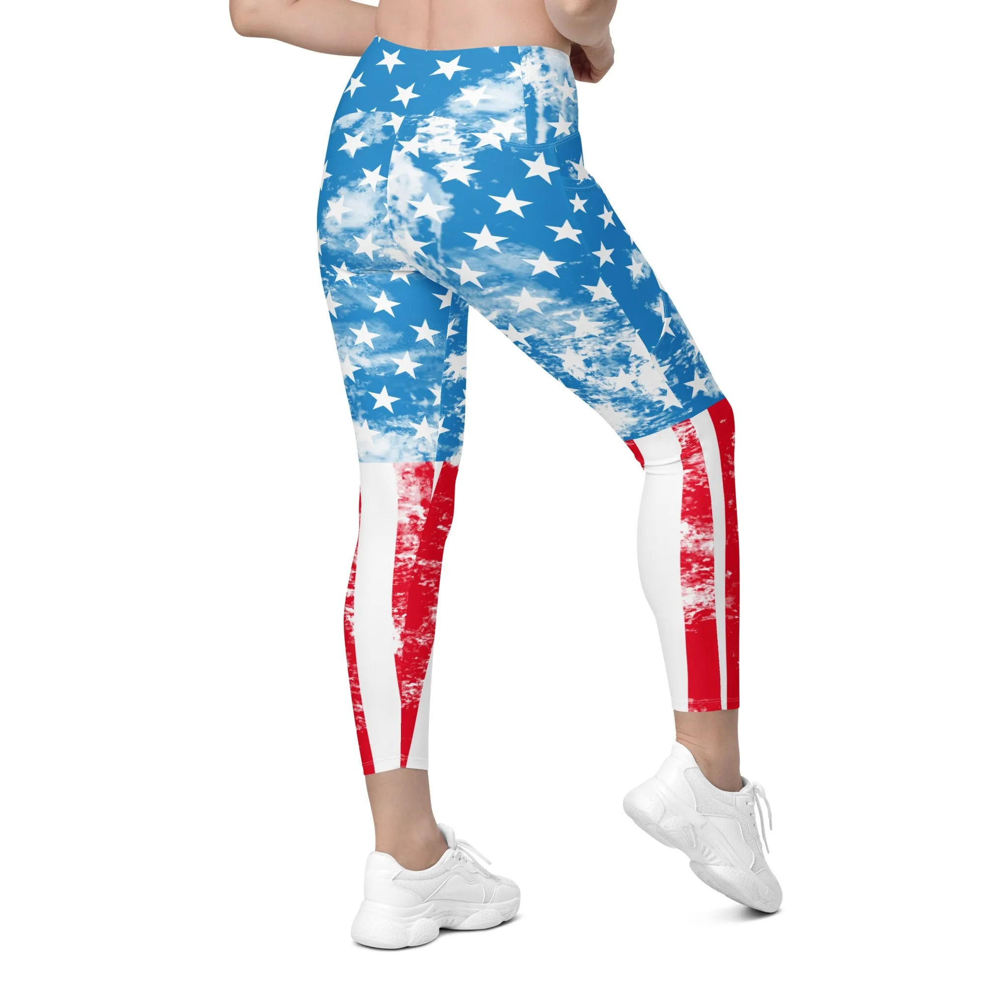 Artsy American Flag Leggings With Pockets