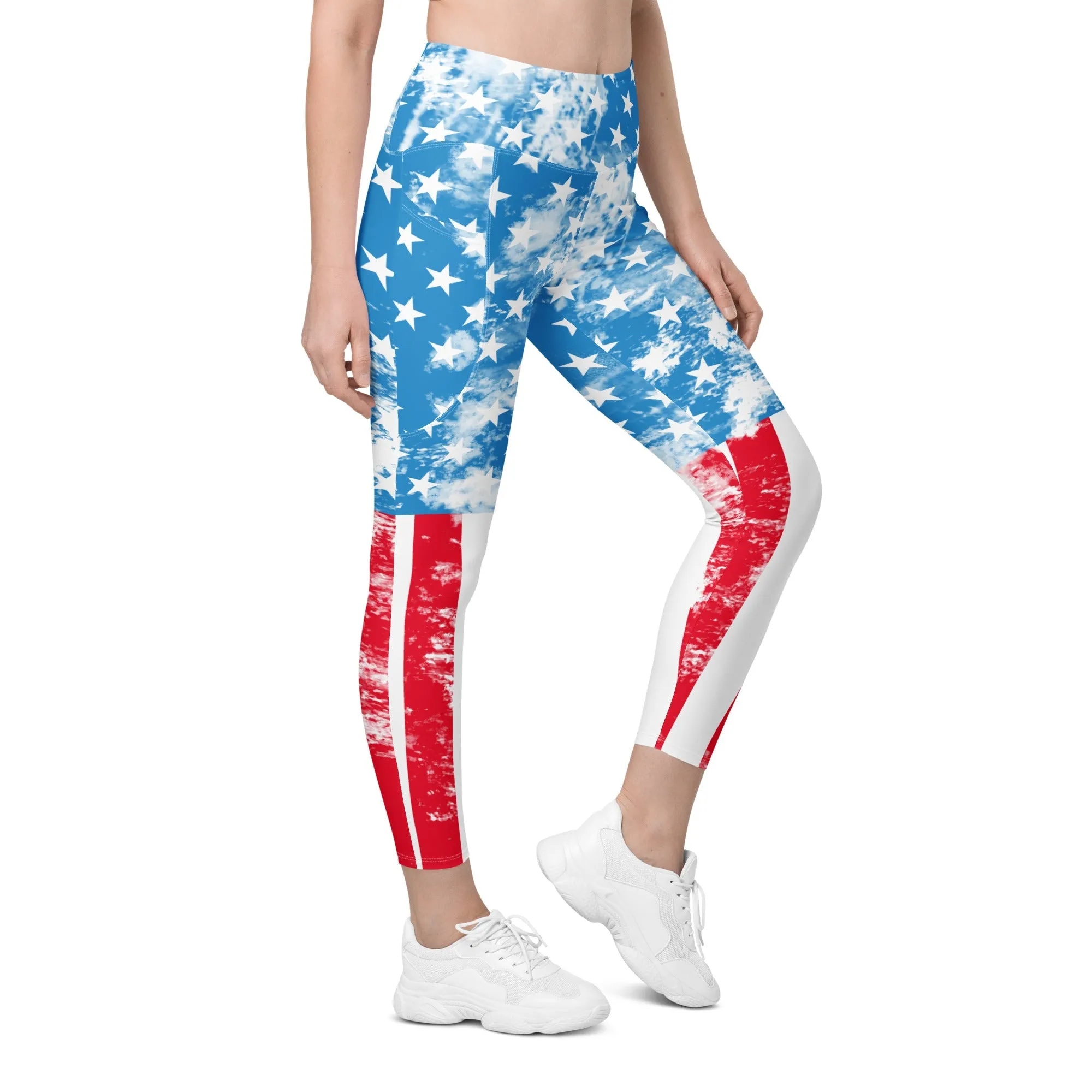 Artsy American Flag Leggings With Pockets