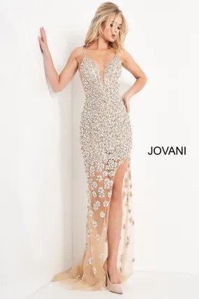 Beaded Fitted Sleeveless Slit Gown by Jovani 02492