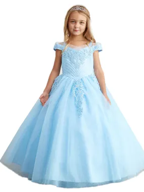 Big Girls Sky Blue Chevron Beading Off Shoulder Pageant Dress 8-18