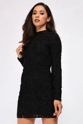 Black Beaded Lace Dress