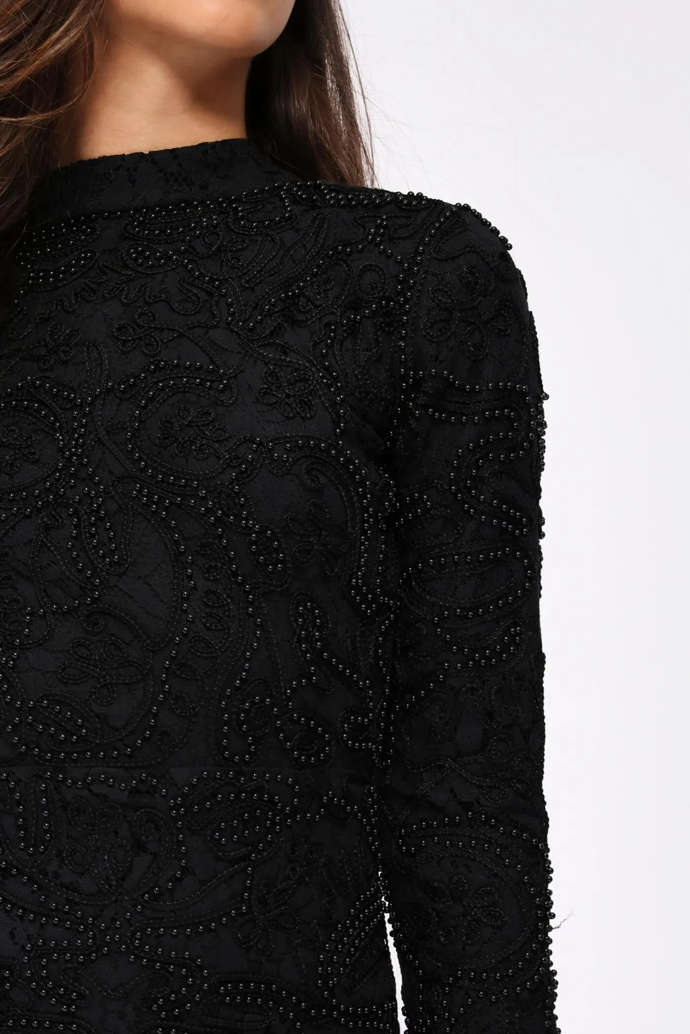 Black Beaded Lace Dress