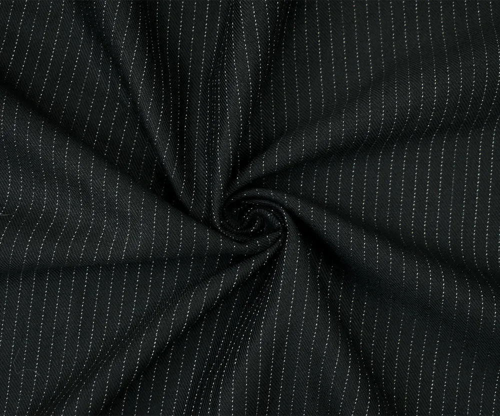 Black-Silver Gray Wool Polyester Pinstripe Twill Woven Fabric