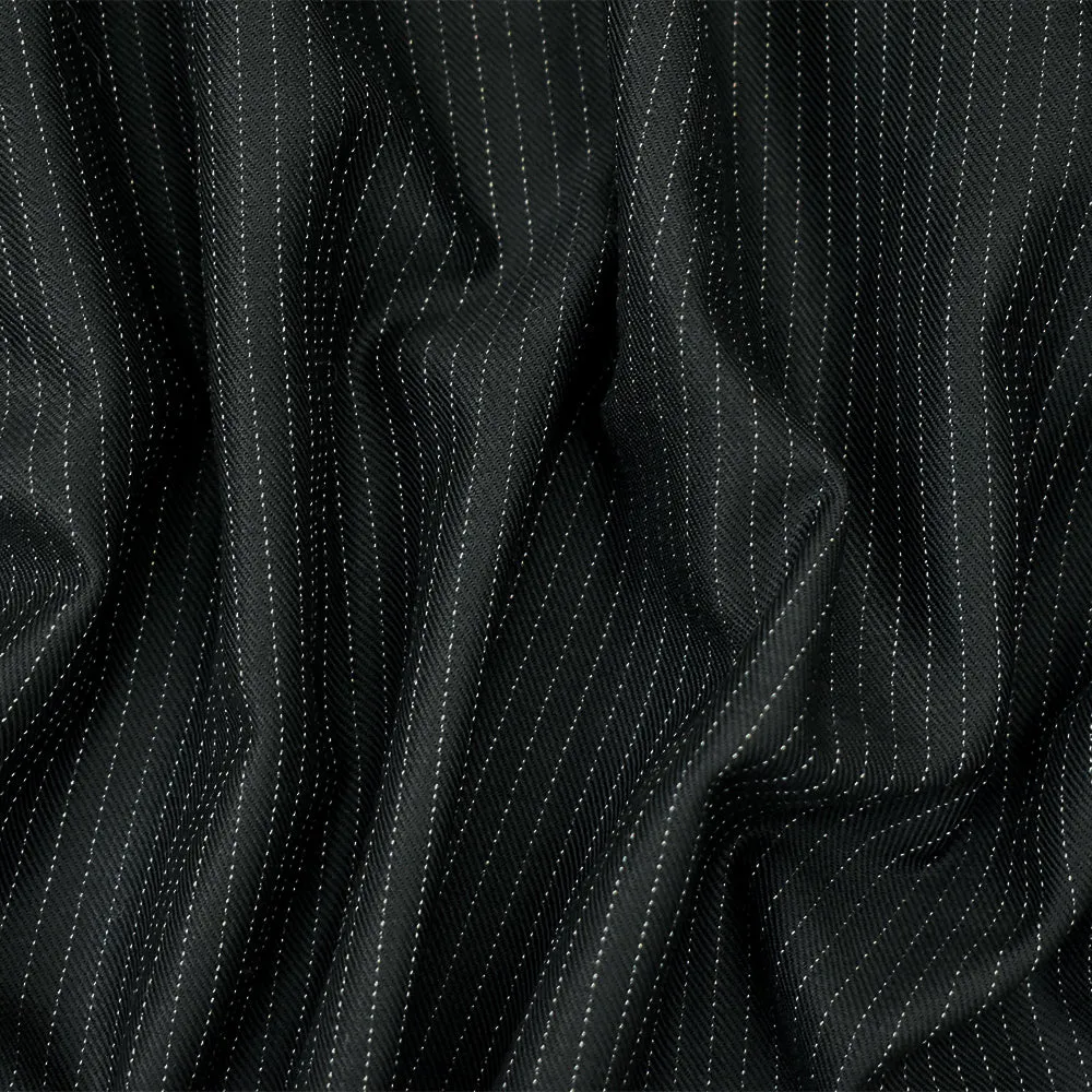 Black-Silver Gray Wool Polyester Pinstripe Twill Woven Fabric