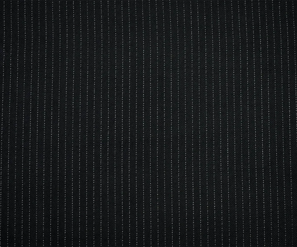 Black-Silver Gray Wool Polyester Pinstripe Twill Woven Fabric