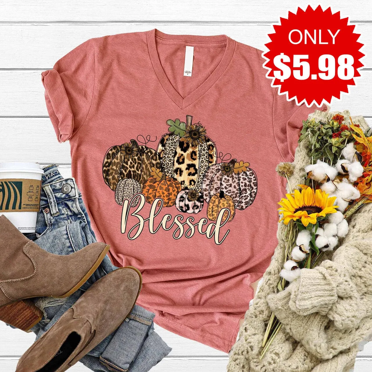 Blessed Leopard Pumpkin V-Neck - 5.98