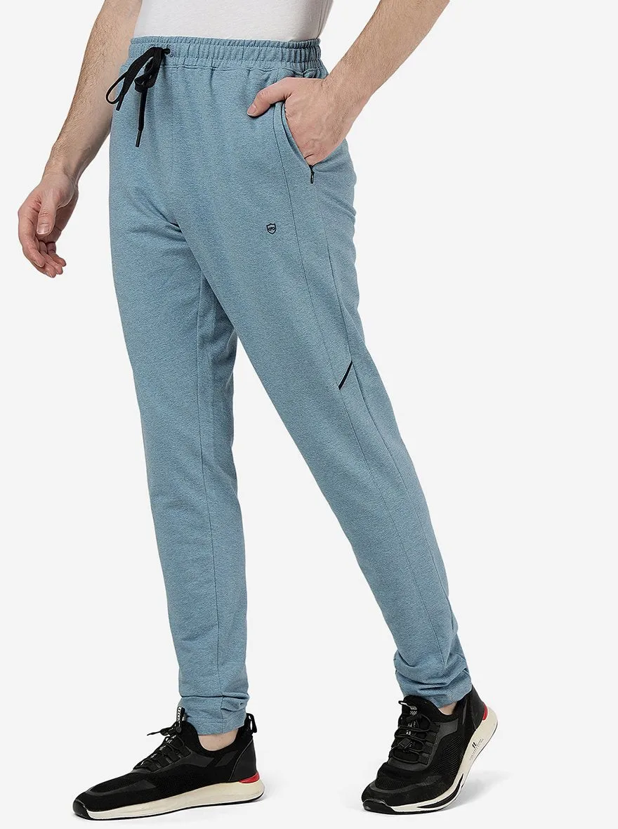 Blue Melange Solid Slim Fit Track Pant | JadeBlue