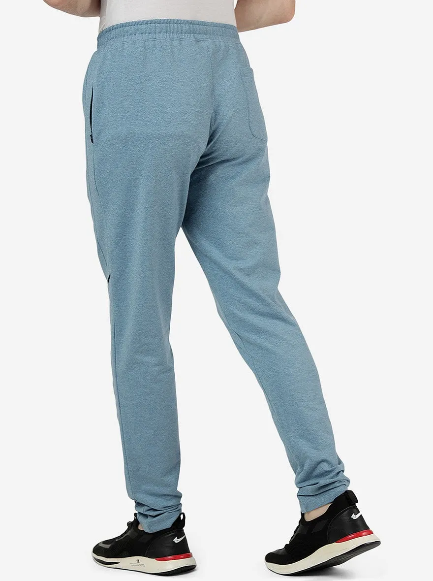 Blue Melange Solid Slim Fit Track Pant | JadeBlue