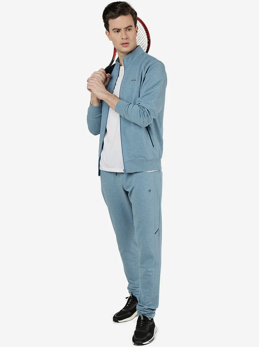 Blue Melange Solid Slim Fit Track Pant | JadeBlue