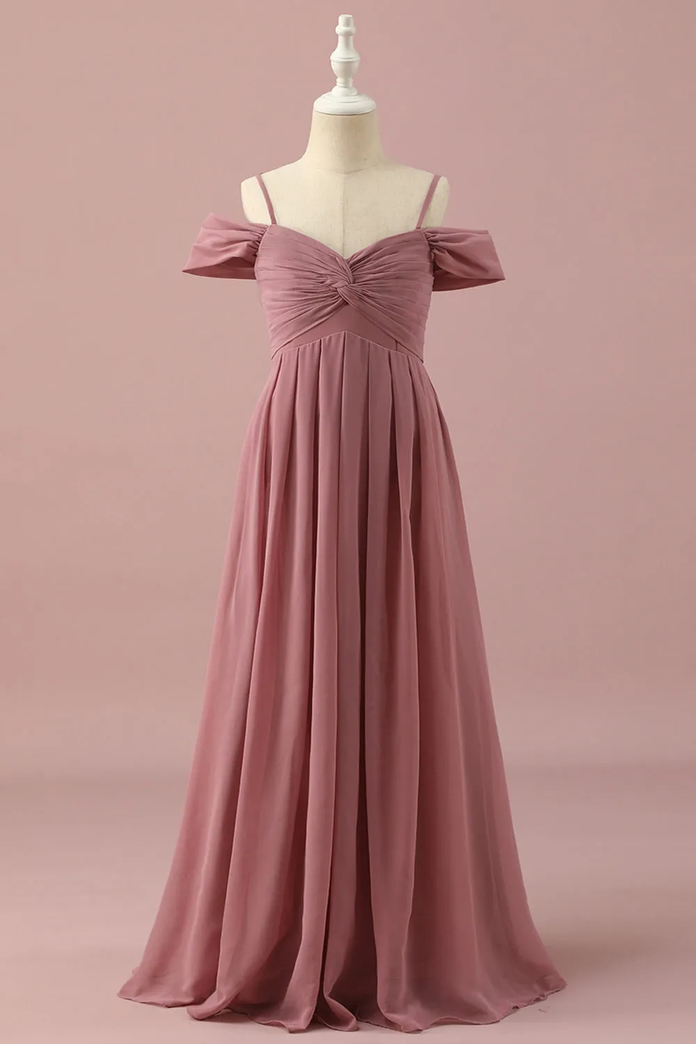 Blush Spaghetti Straps Chiffon Junior Bridesmaid Dress