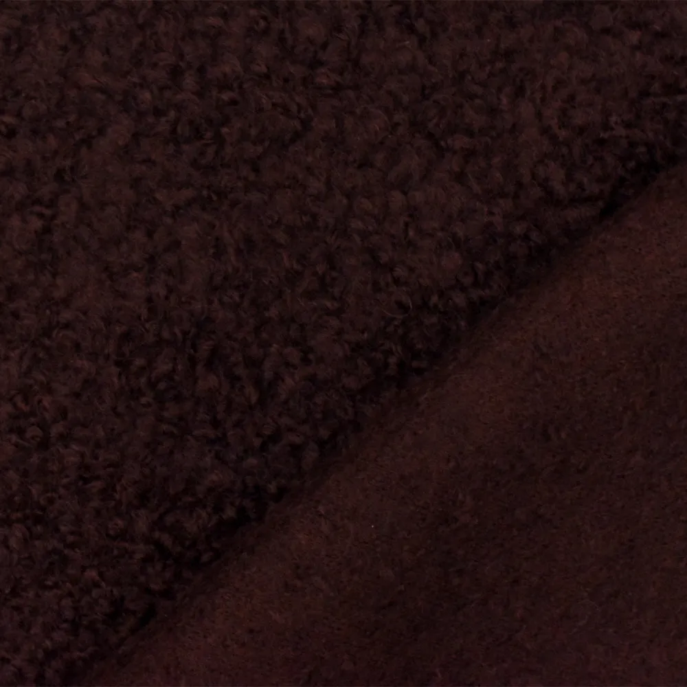 Brown Wool Poly Texture Boucle Fleece Knit Jacketing Fabric