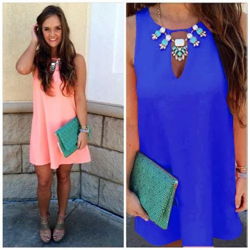 Candy Color Loose Sleeveless Chiffon Short Dress